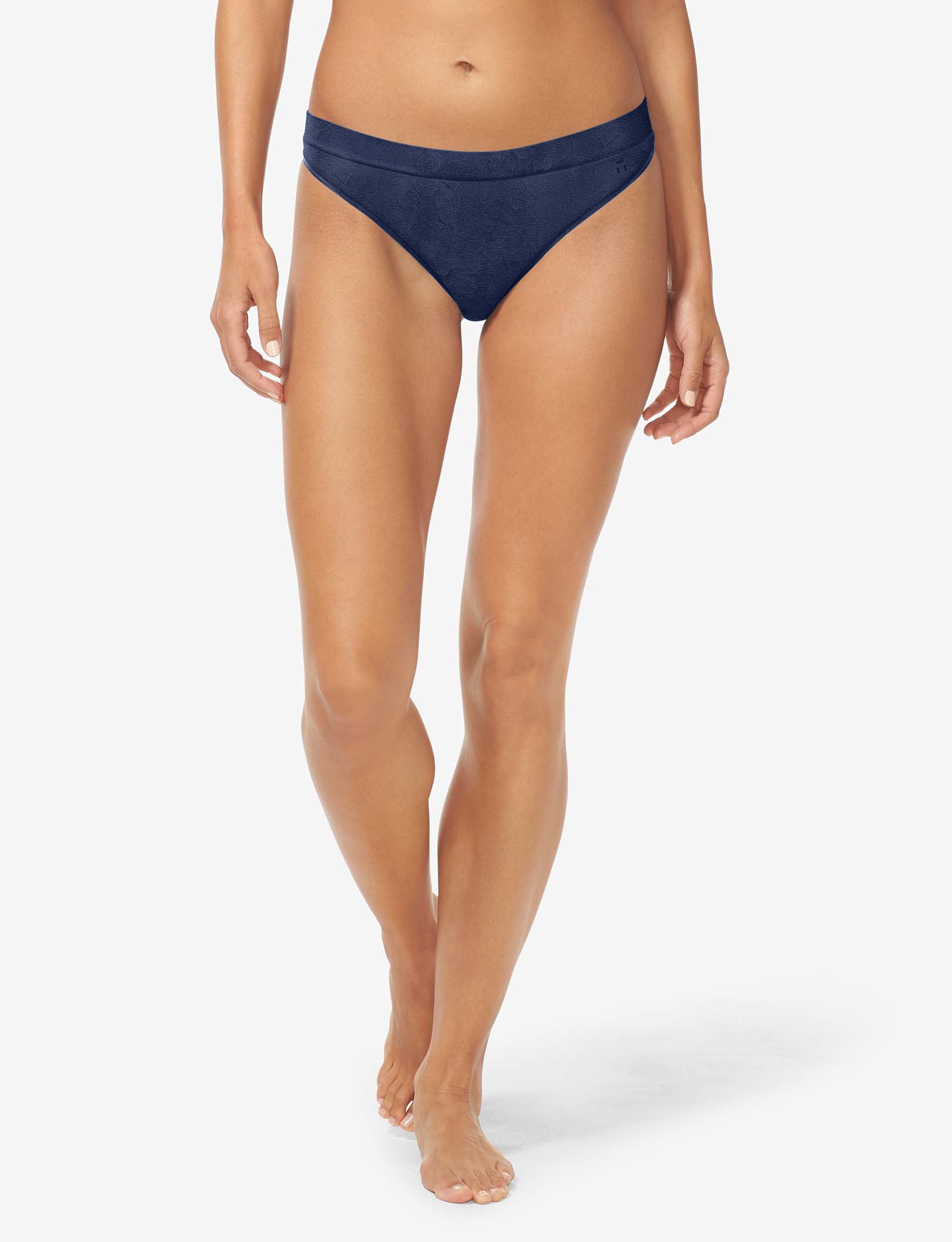 Women's Second Skin Comfort Lace Thong::Dress Blues Lace