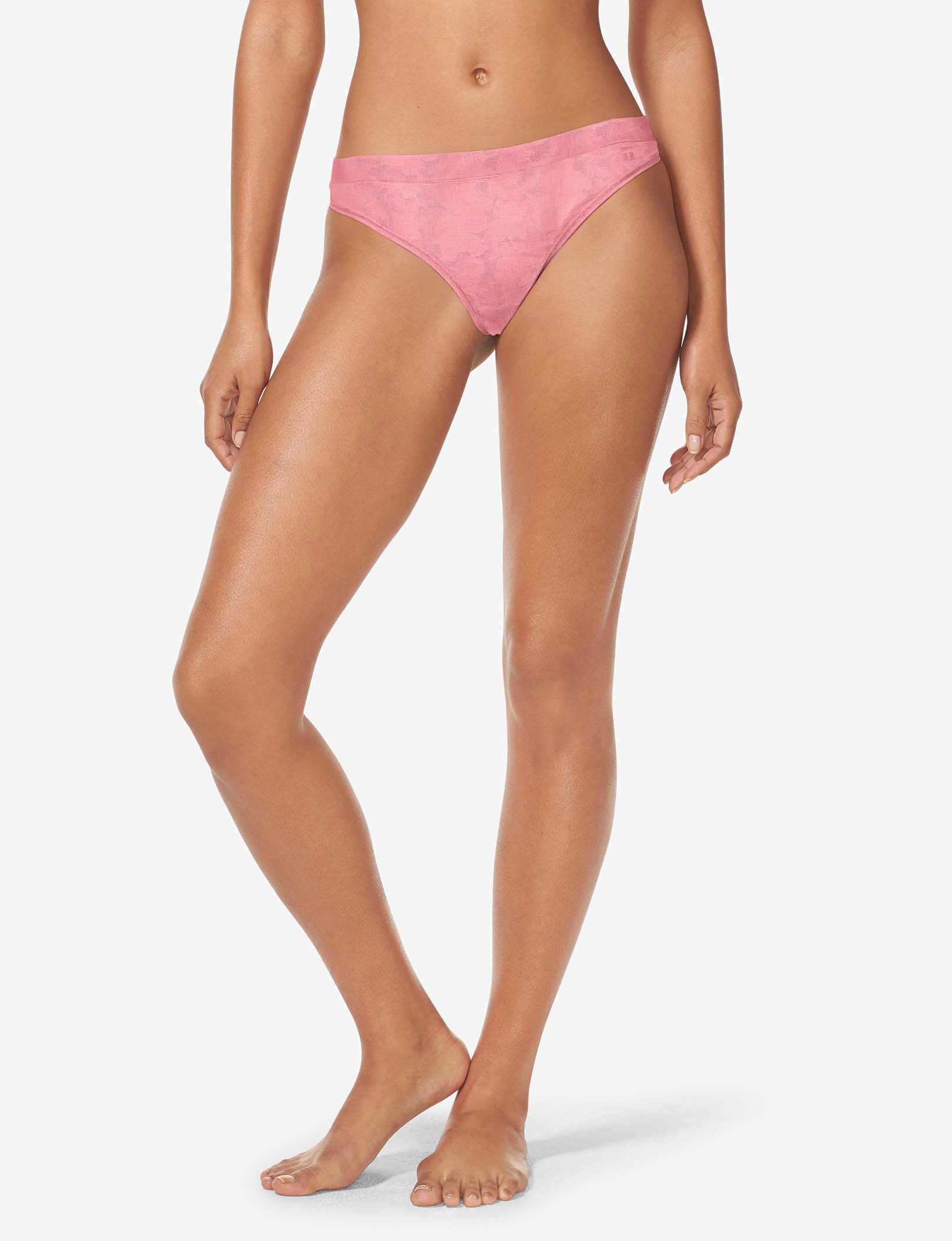 Women's Second Skin Comfort Lace Thong::Geranium Pink Lace