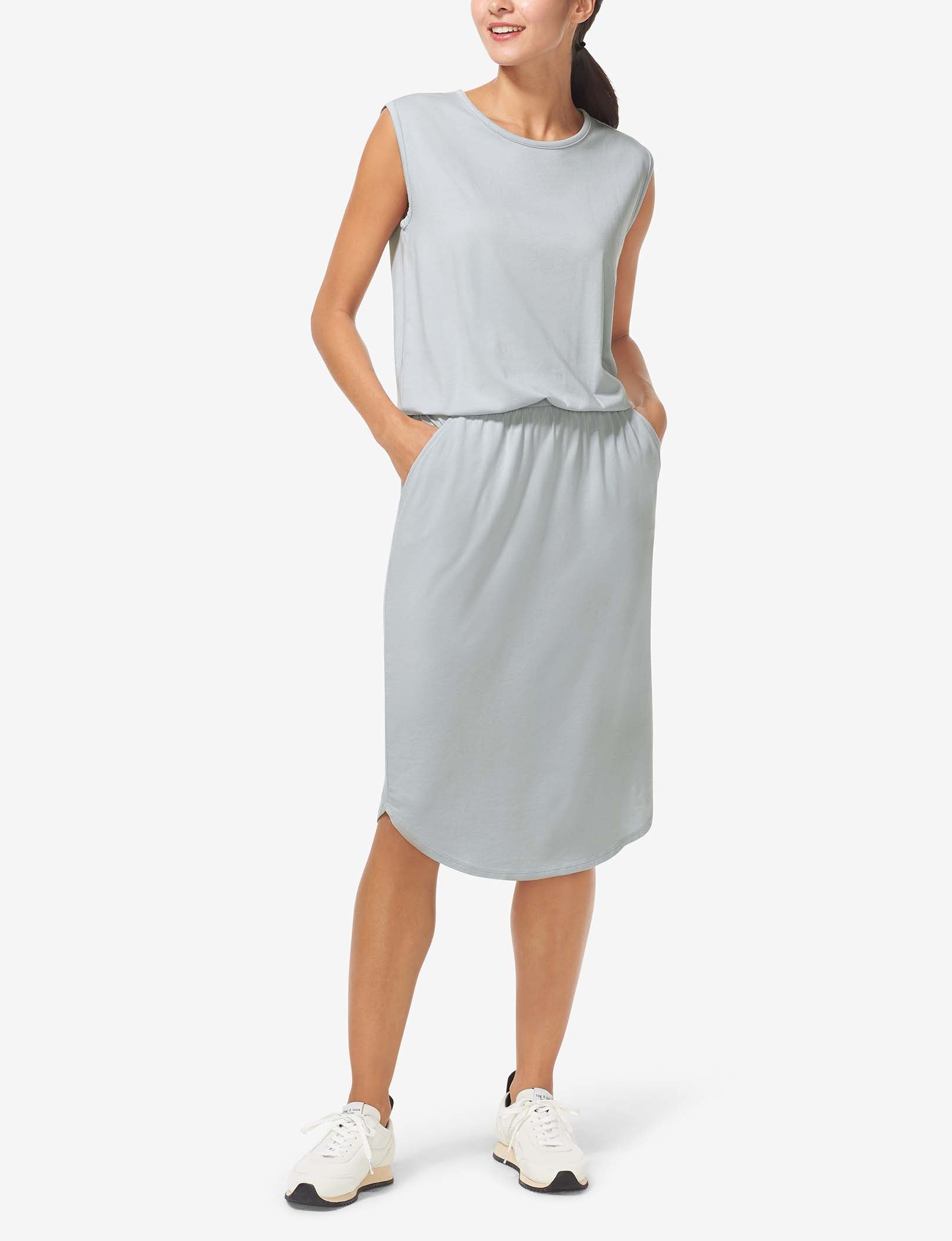 Women's Second Skin Cinched Waist Dress::Pearl Blue