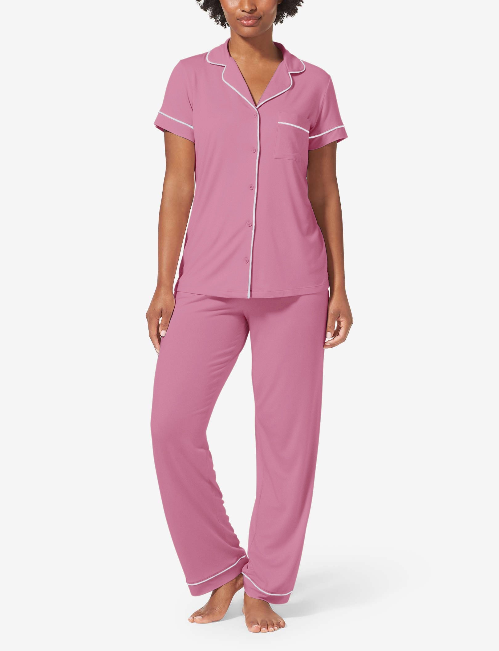 Women's Short Sleeve Top & Pant Pajama Set::Wild Rose
