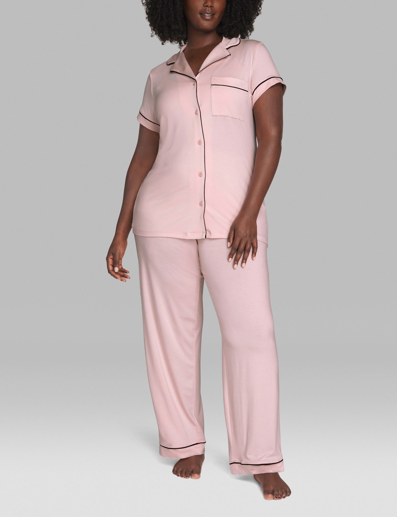 Women's Short Sleeve Top & Pant Pajama Set::Peachskin