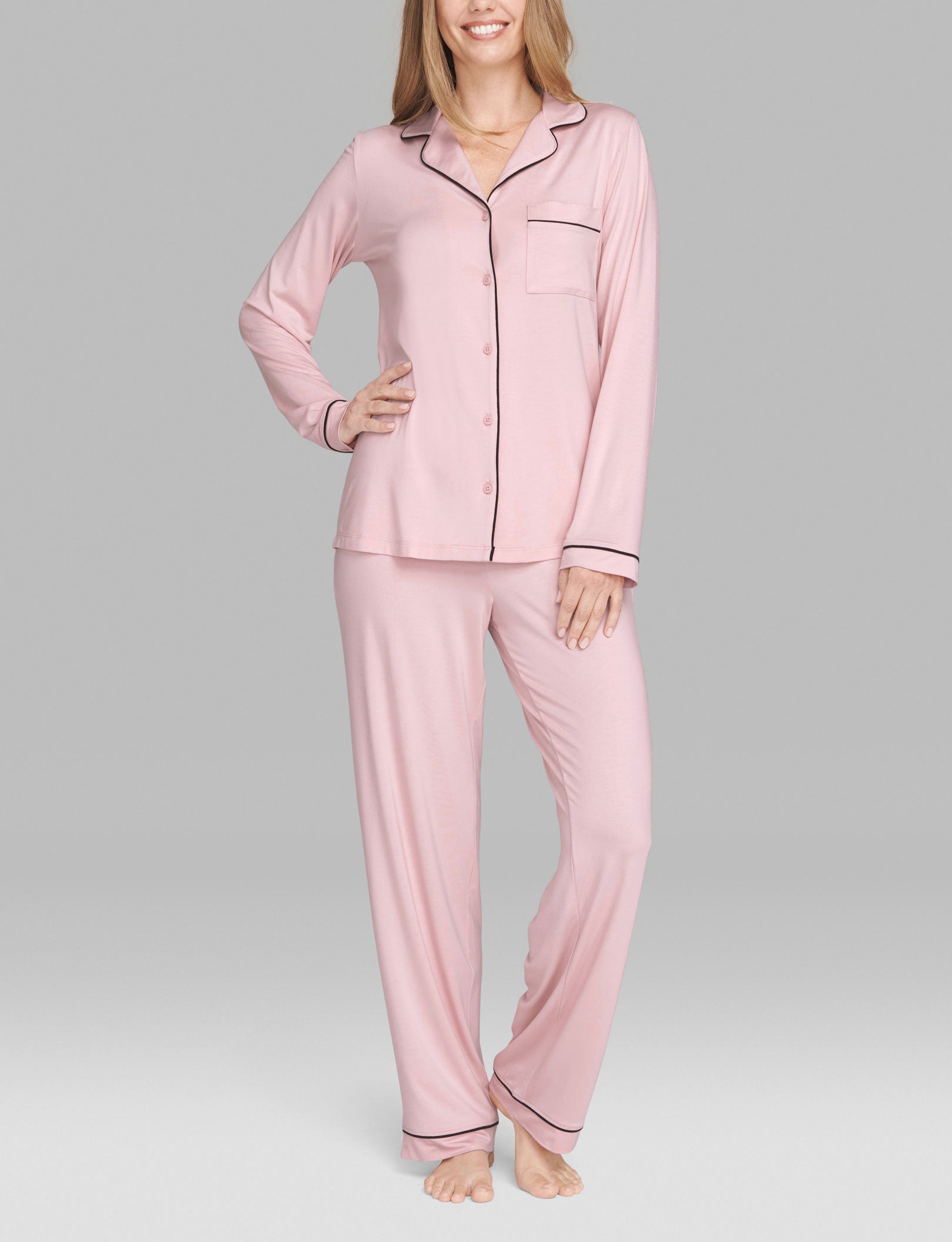 Women's Long Sleeve Top & Pant Pajama Set::Peachskin