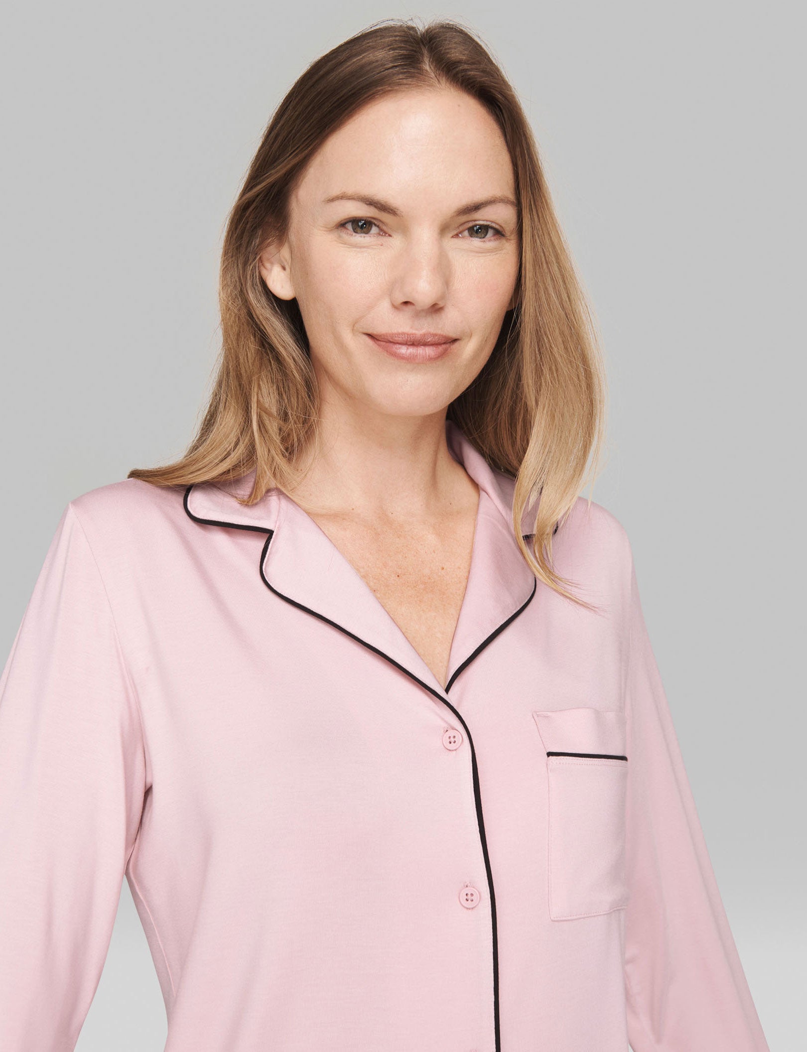 Women's Long Sleeve Top & Pant Pajama Set::Peachskin