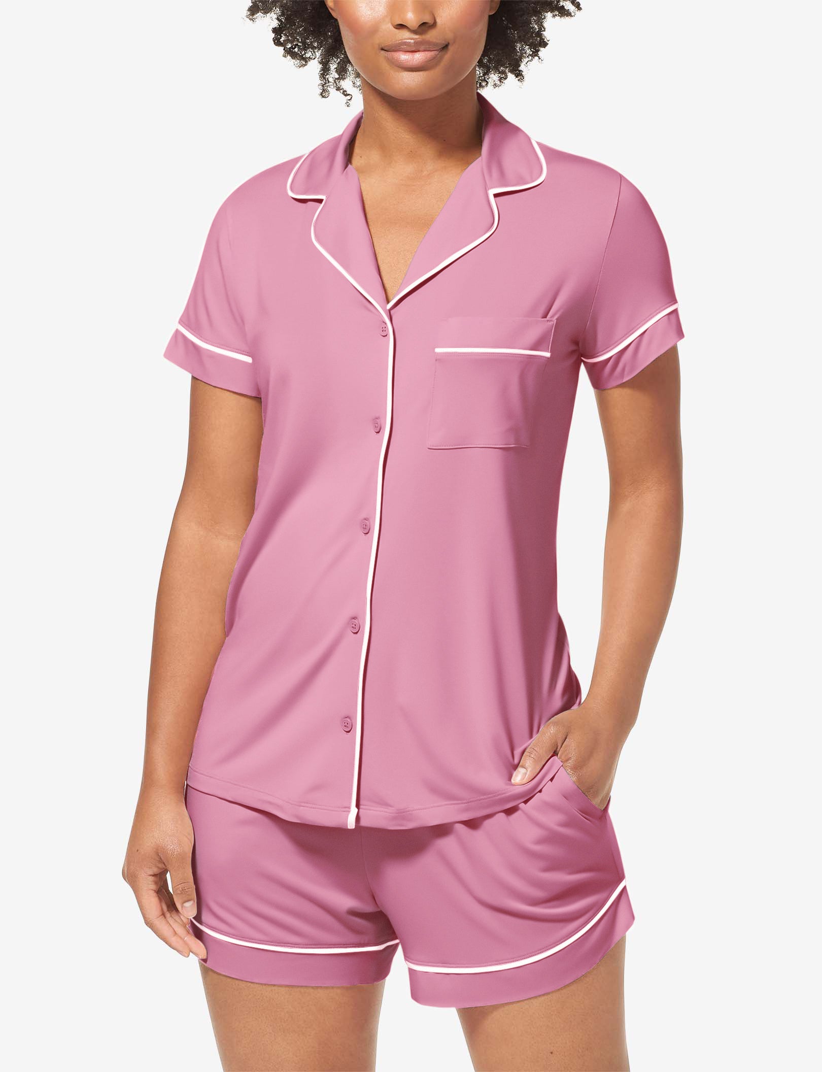 Women's Short Sleeve Top & Short Pajama Set::Wild Rose