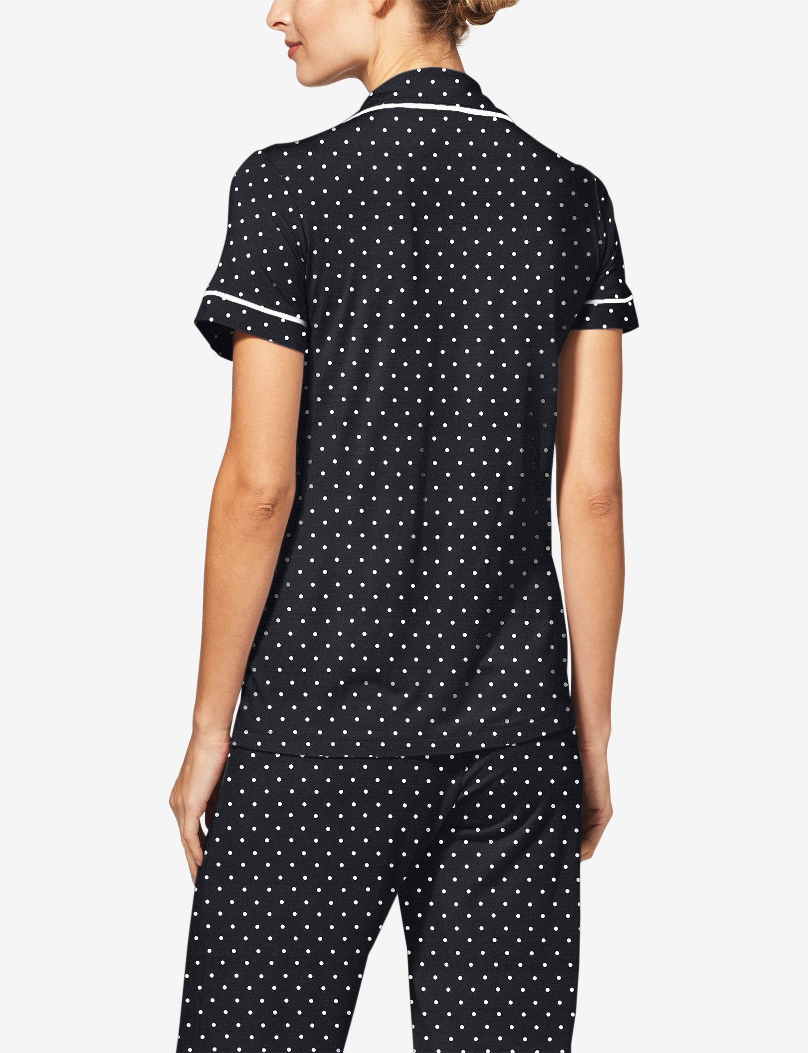 Women's Short Sleeve Top & Pant Pajama Set::Black Polka Dot