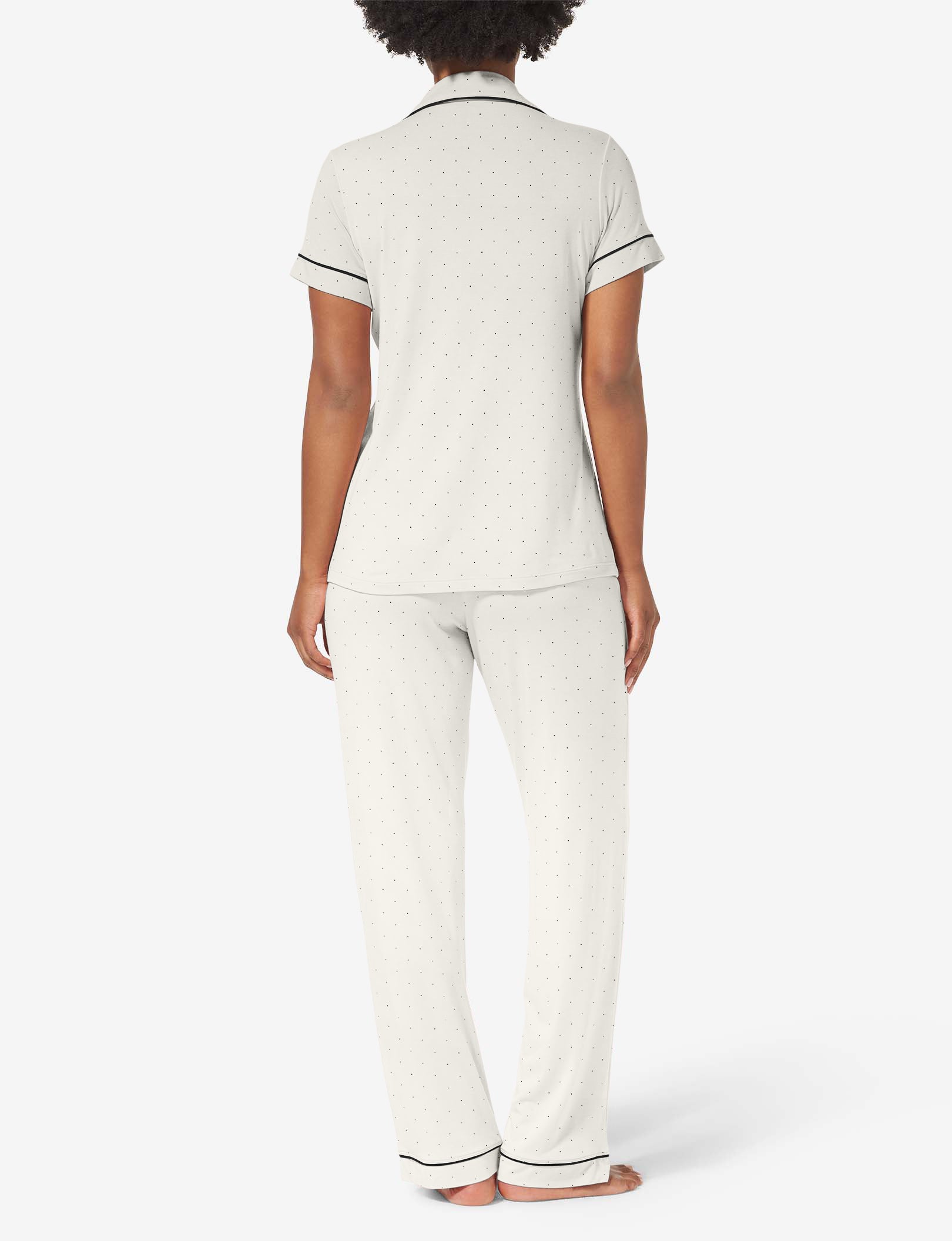 Women's Short Sleeve Top & Pant Pajama Set::Snow White Mini Polka Dot