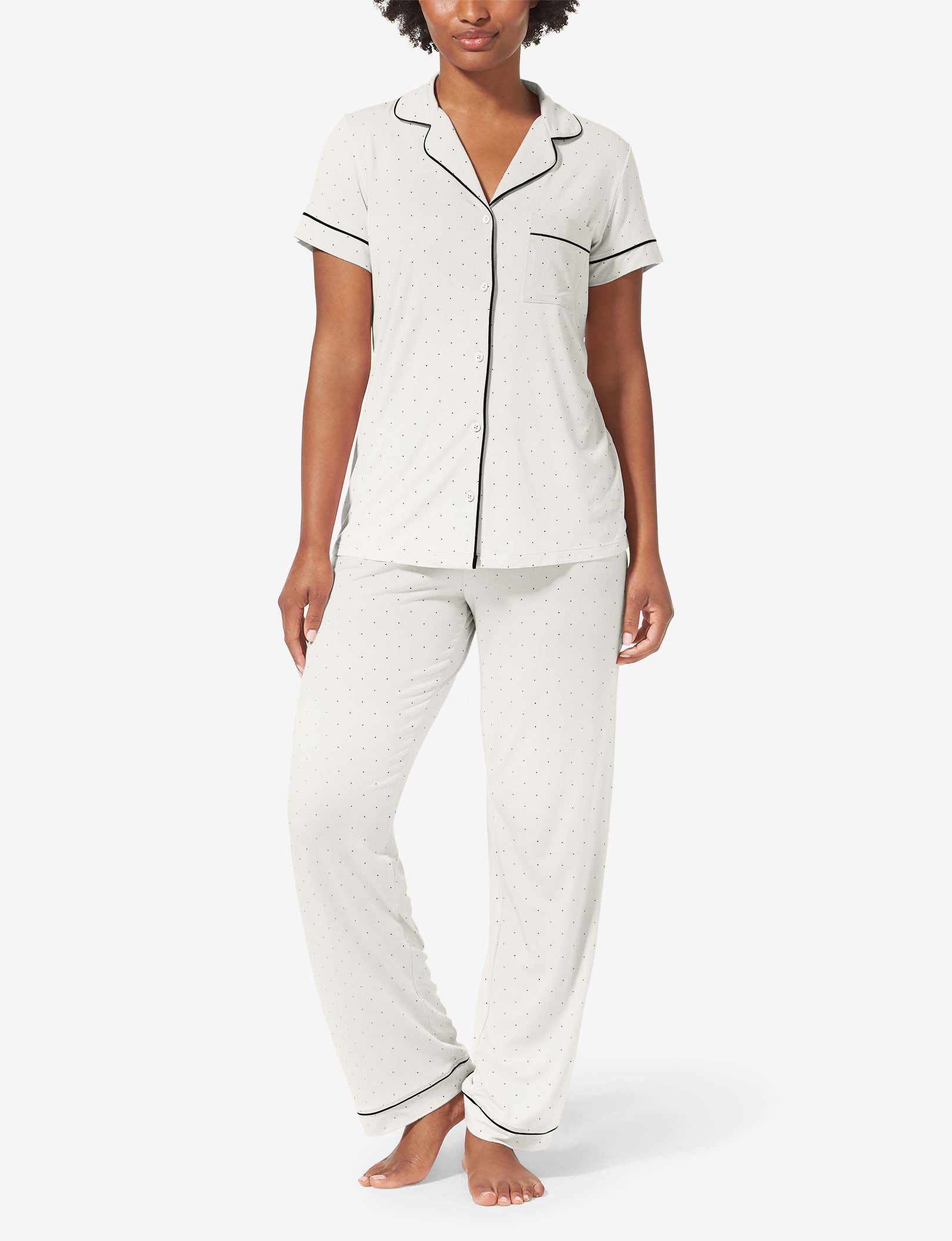 Women's Short Sleeve Top & Pant Pajama Set::Snow White Mini Polka Dot