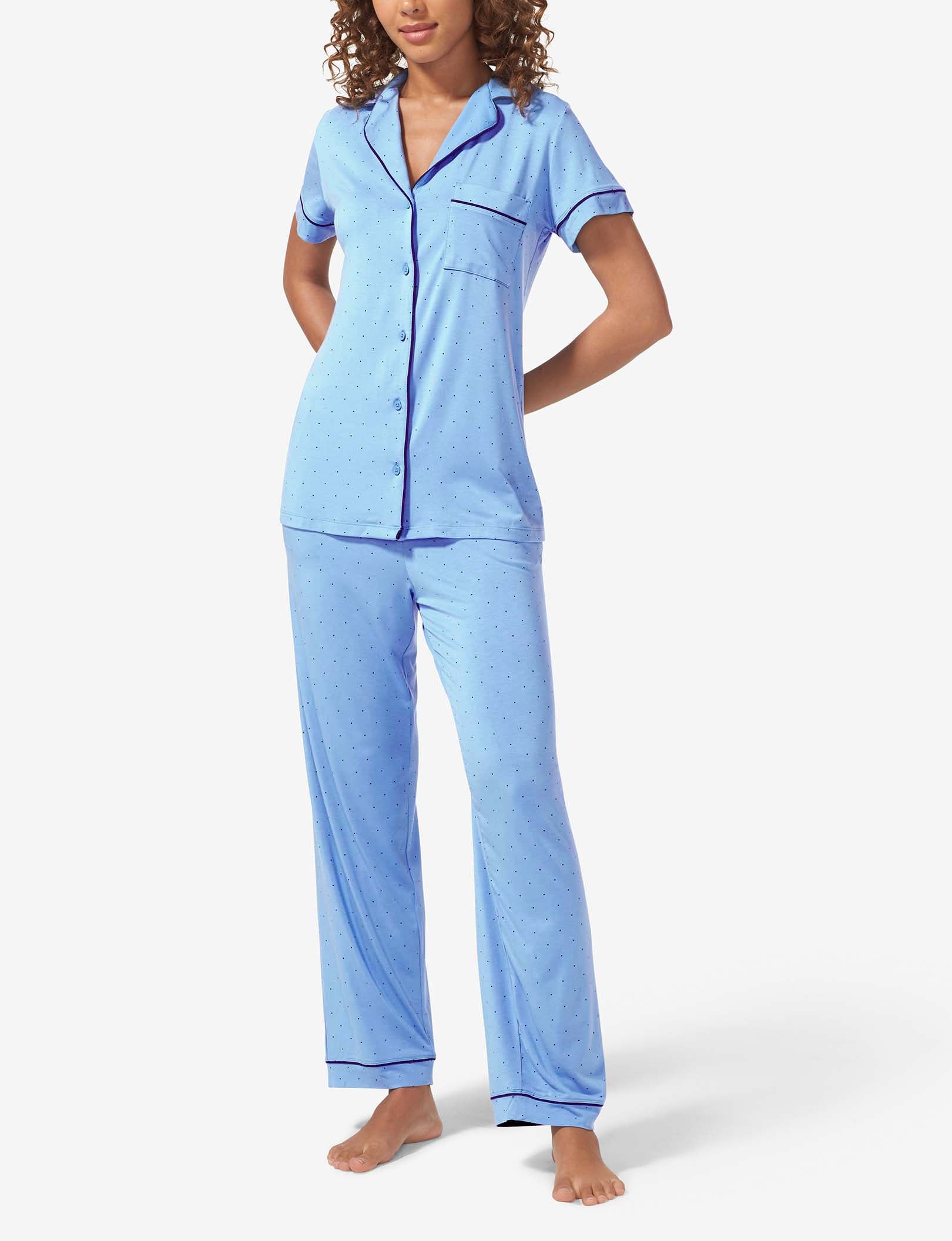 Women's Short Sleeve Top & Pant Pajama Set::Regatta Mini Polka Dot