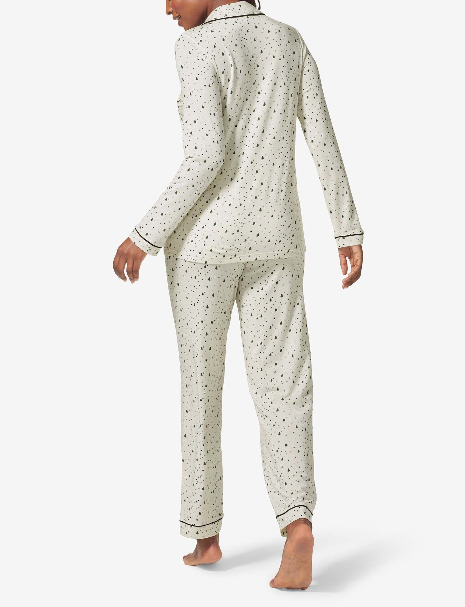 Women's Long Sleeve Top & Pant Pajama Set::Coconut Milk Pine Dream