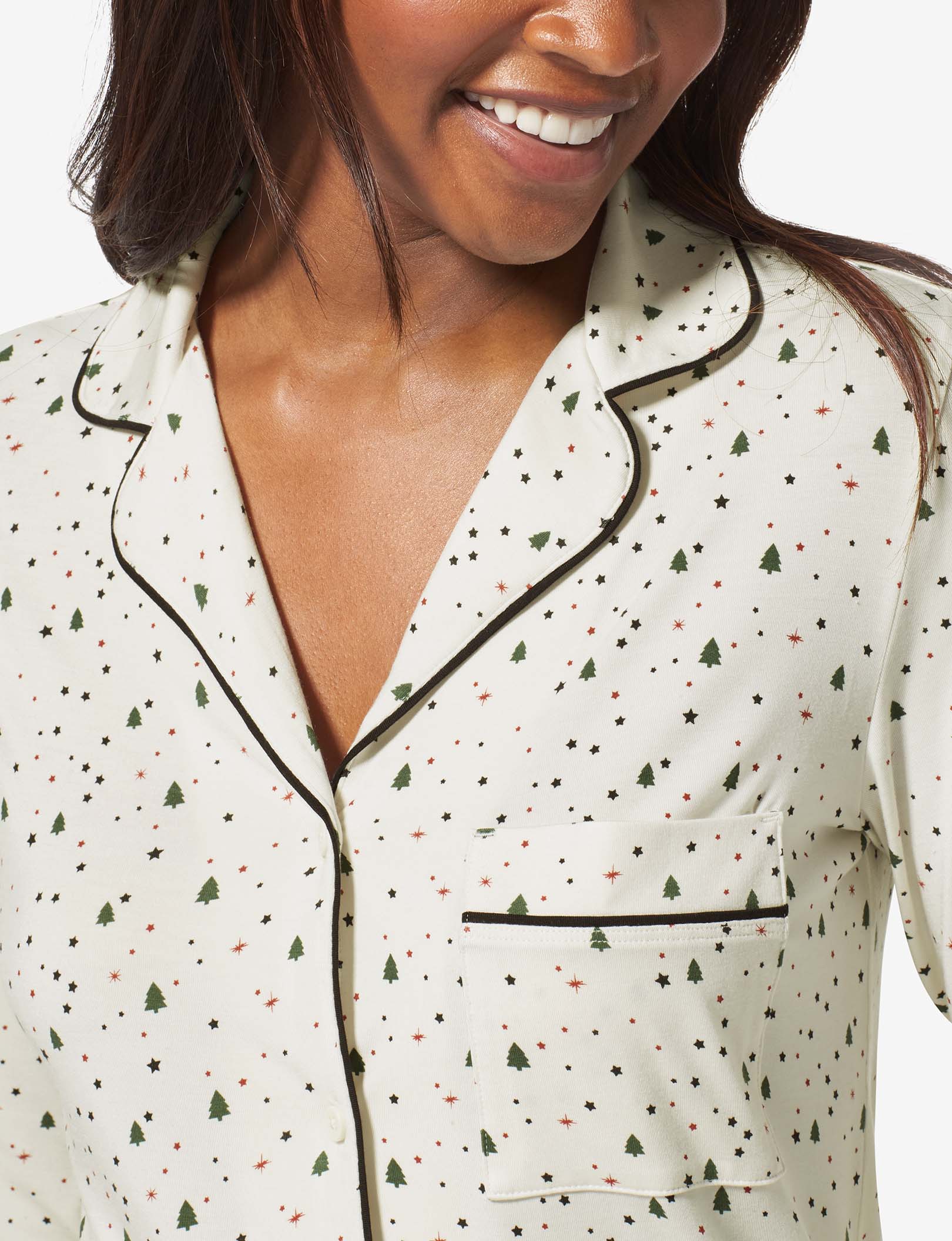 Women's Long Sleeve Top & Pant Pajama Set::Coconut Milk Pine Dream