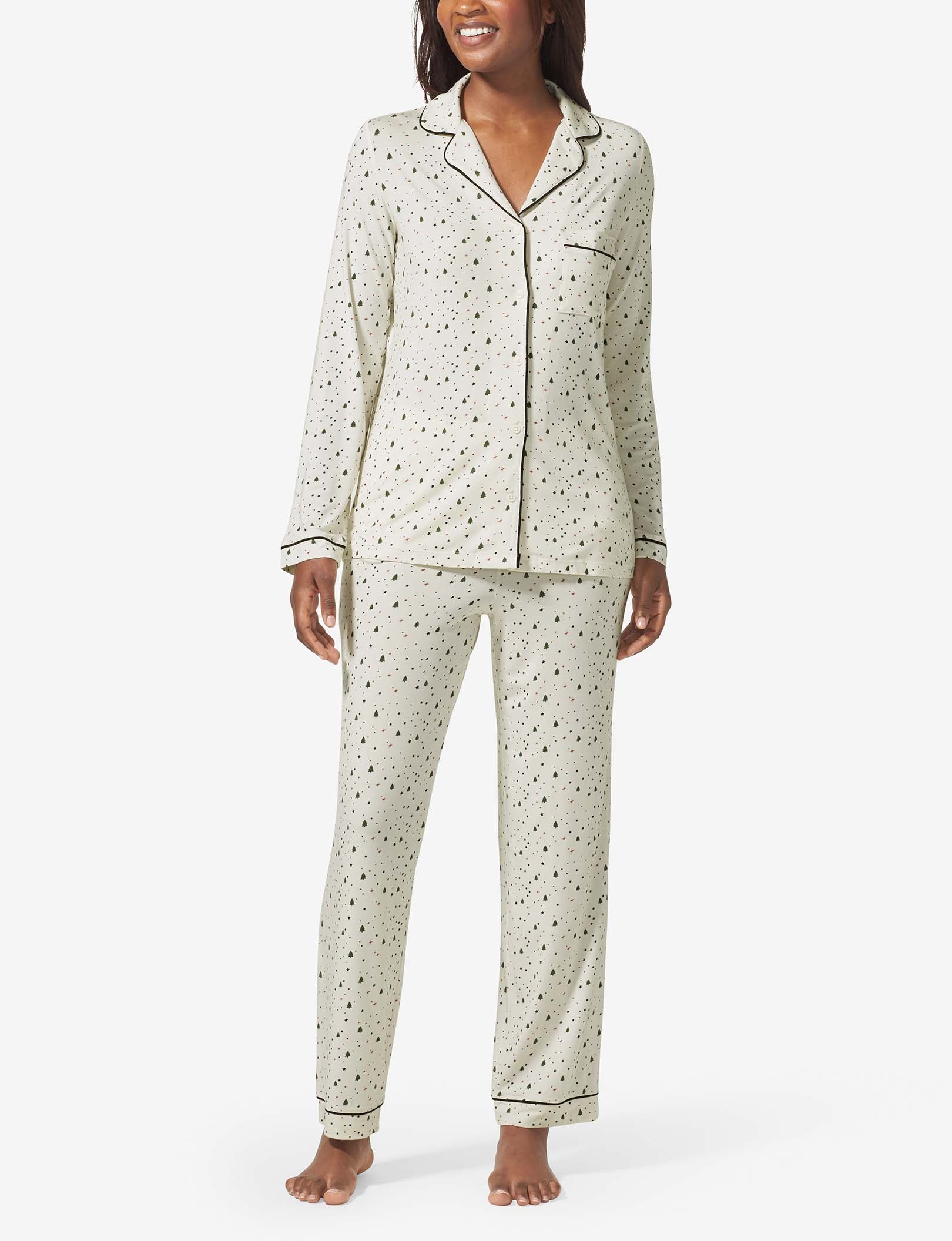Women's Long Sleeve Top & Pant Pajama Set::Coconut Milk Pine Dream