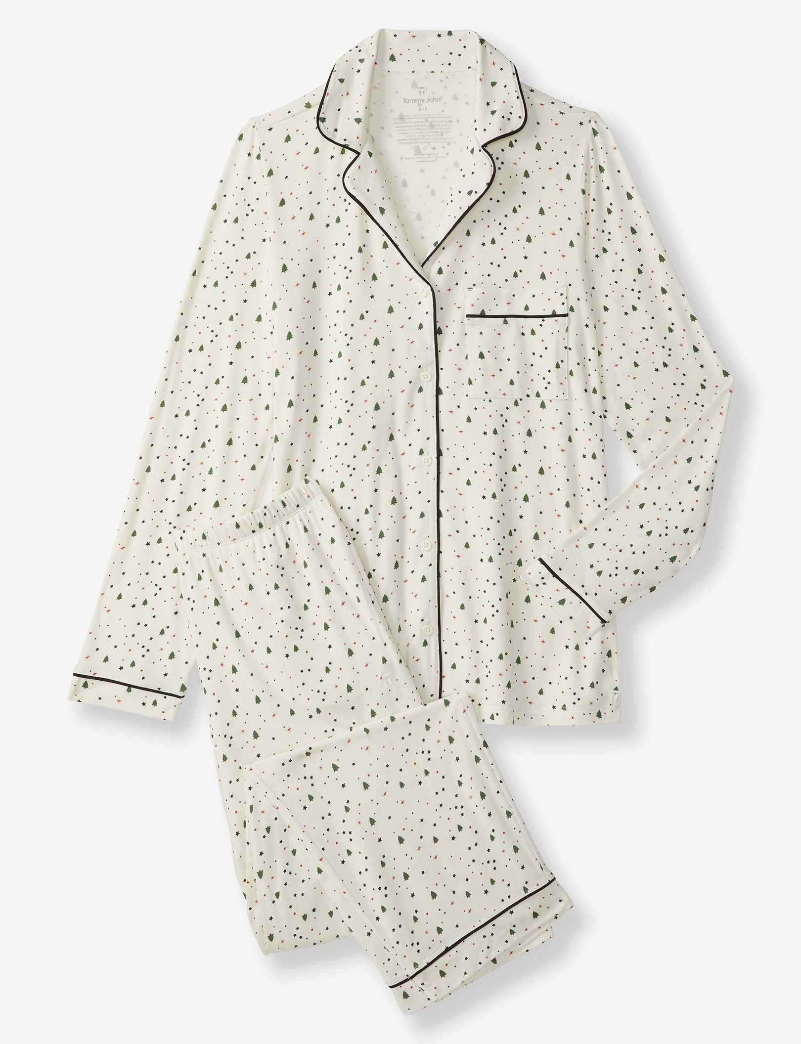 Women's Long Sleeve Top & Pant Pajama Set::Coconut Milk Pine Dream