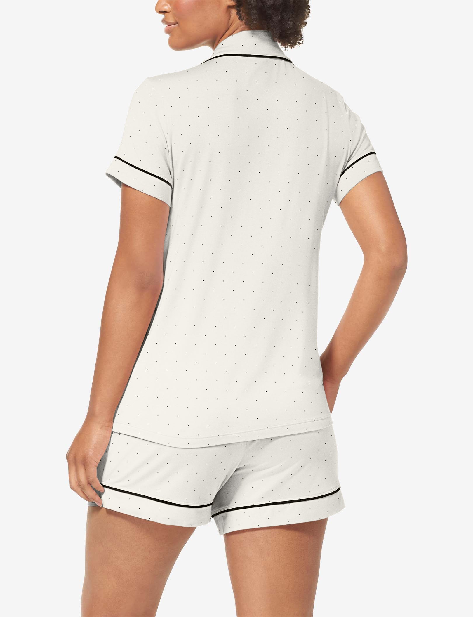 Women's Short Sleeve Top & Short Pajama Set::Snow White Mini Polka Dot