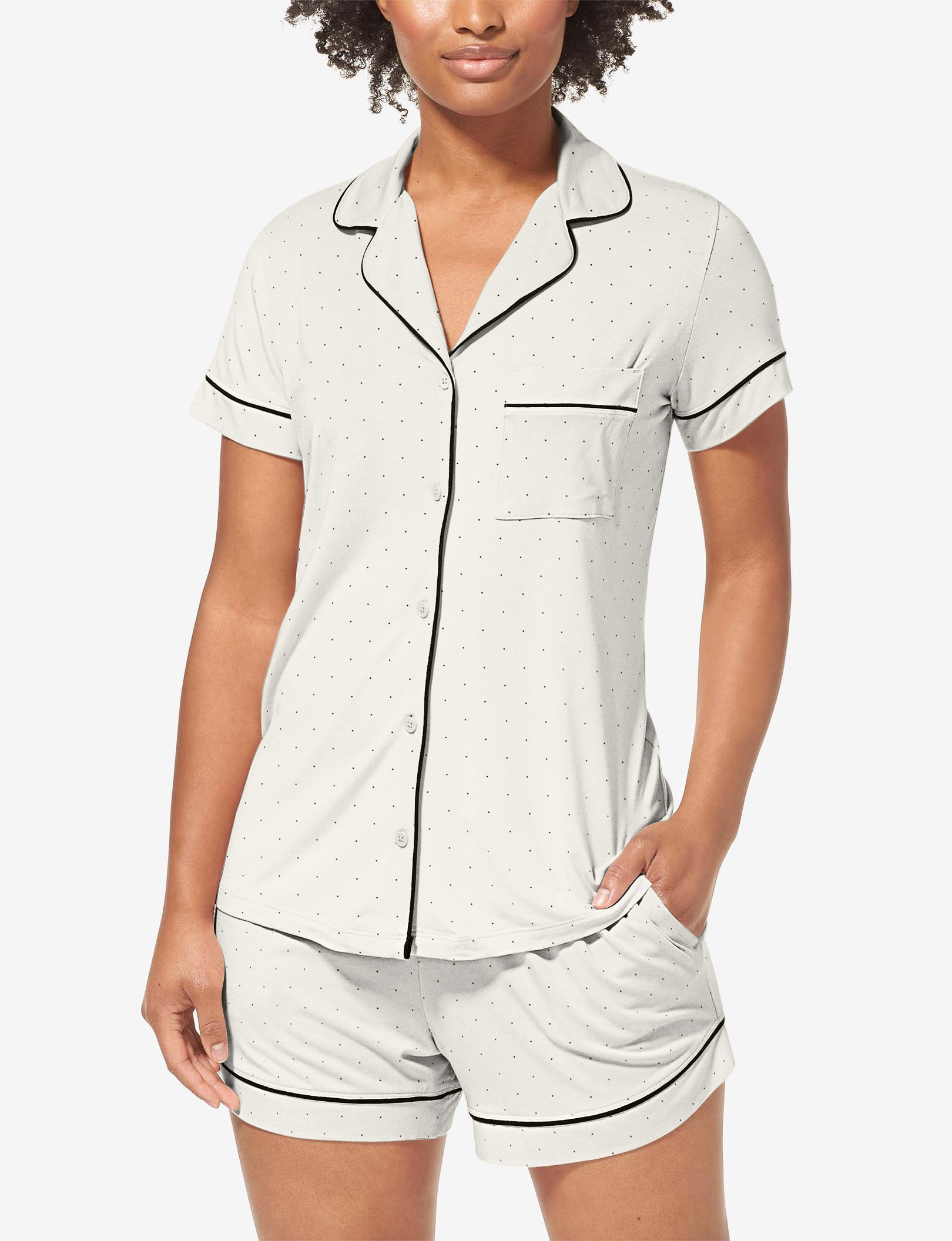 Women's Short Sleeve Top & Short Pajama Set::Snow White Mini Polka Dot