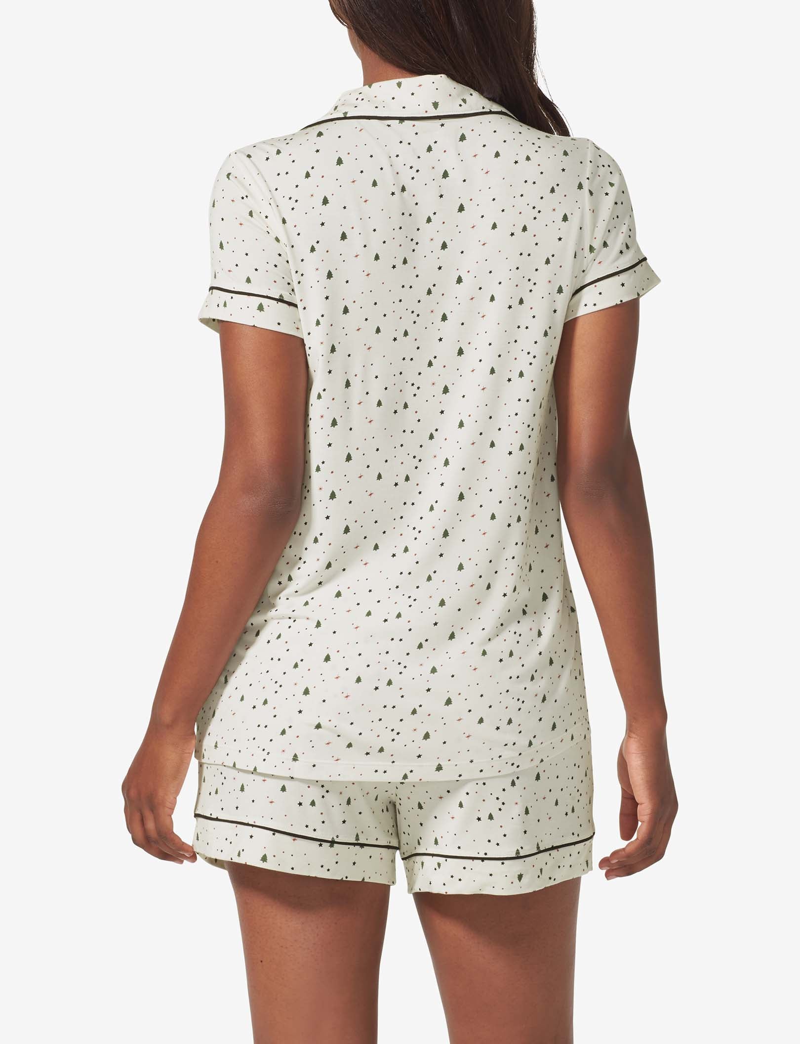 Women's Short Sleeve Top & Short Pajama Set::Coconut Milk Pine Dream