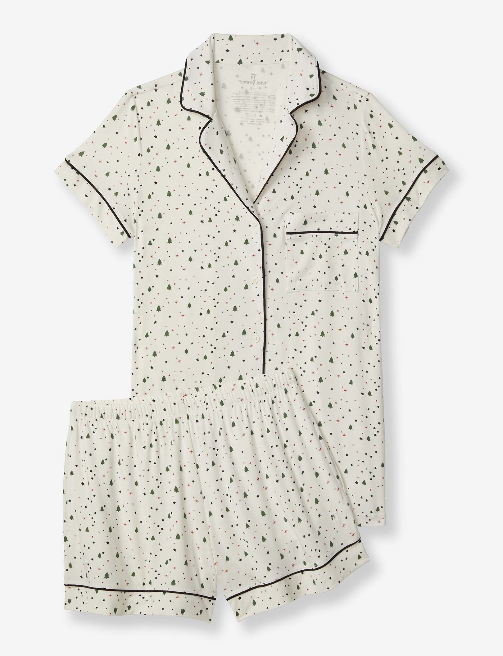 Women's Short Sleeve Top & Short Pajama Set::Coconut Milk Pine Dream