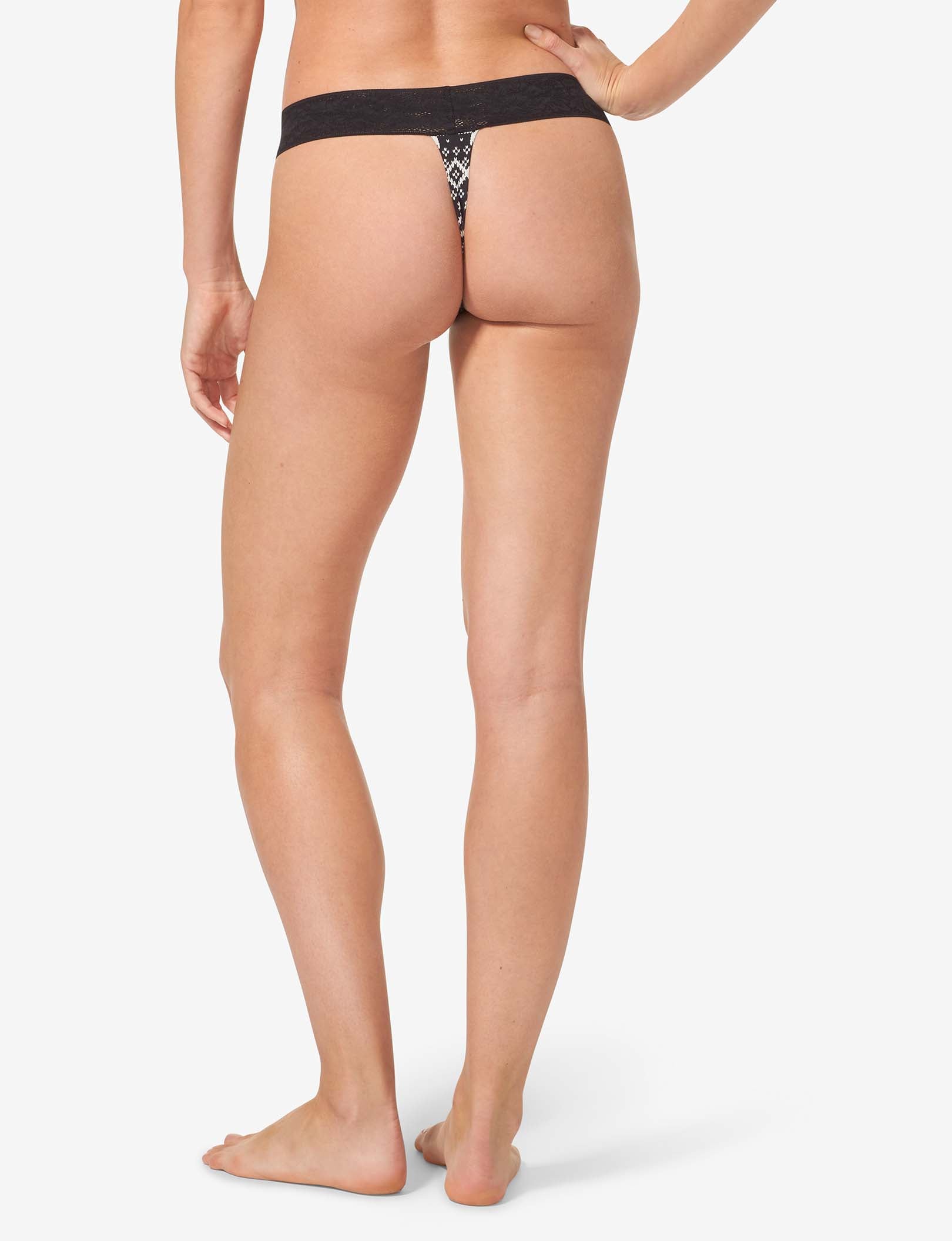 Women's Second Skin Thong, Lace Waist::Black Vintage Sweater Lace Waist