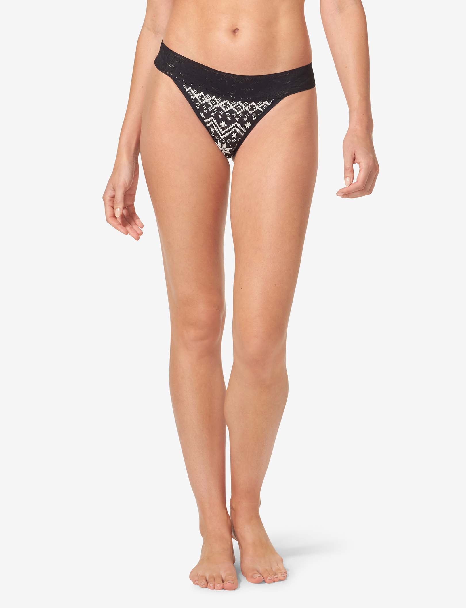 Women's Second Skin Thong, Lace Waist::Black Vintage Sweater Lace Waist