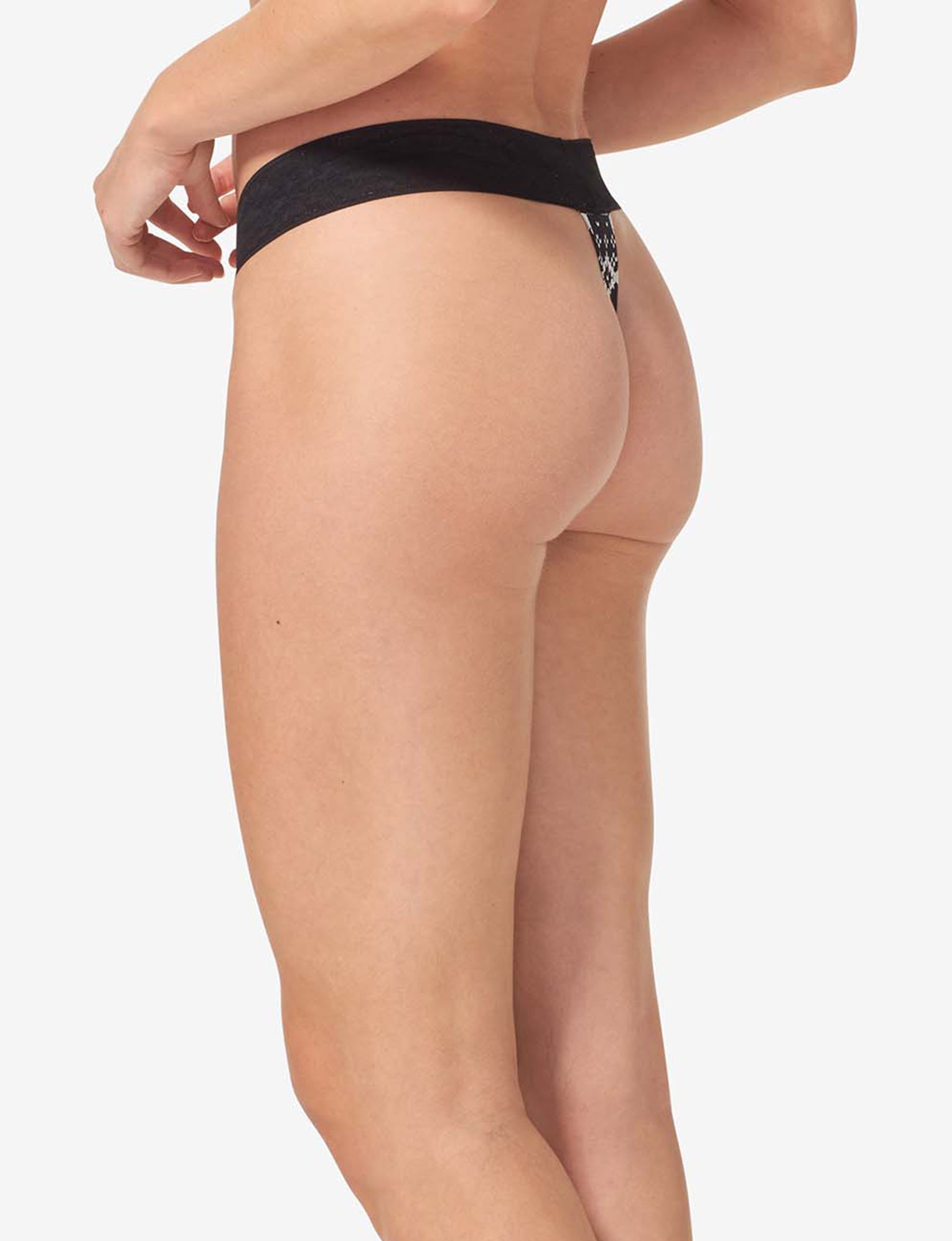 Women's Second Skin Thong, Lace Waist::Black Vintage Sweater Lace Waist