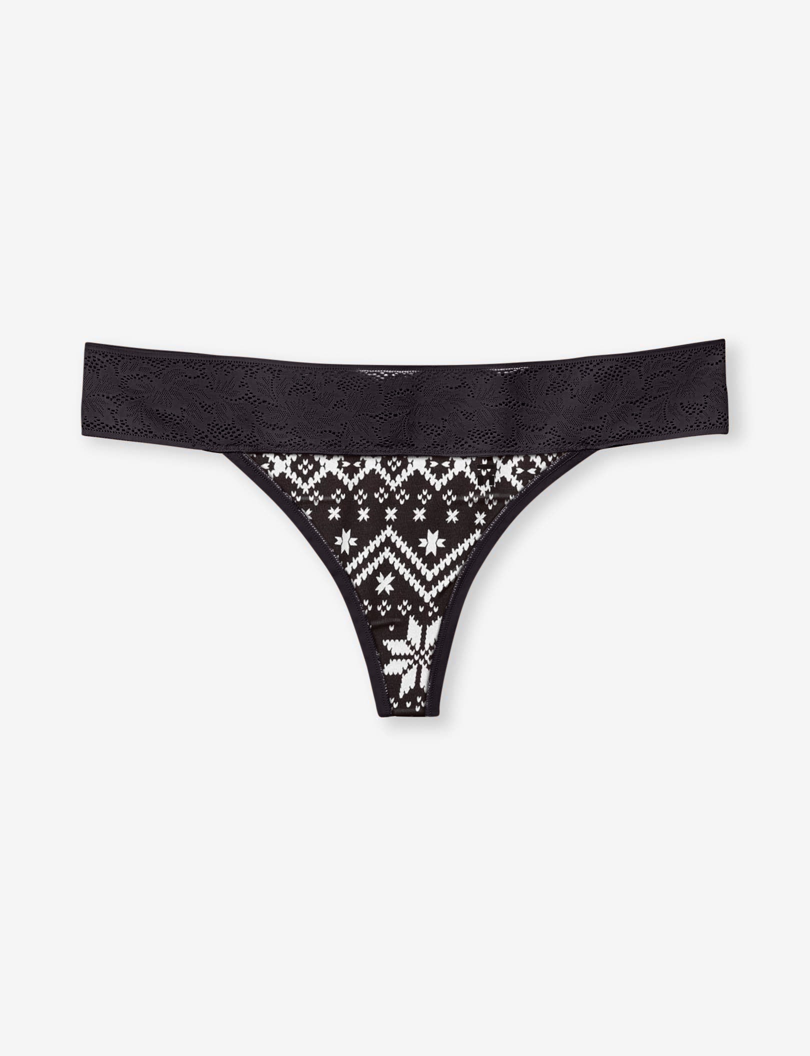 Women's Second Skin Thong, Lace Waist::Black Vintage Sweater Lace Waist