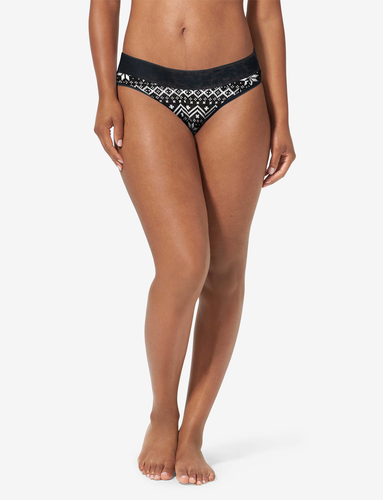 Women's Second Skin Cheeky, Lace Waist::Black Vintage Sweater Lace Waist