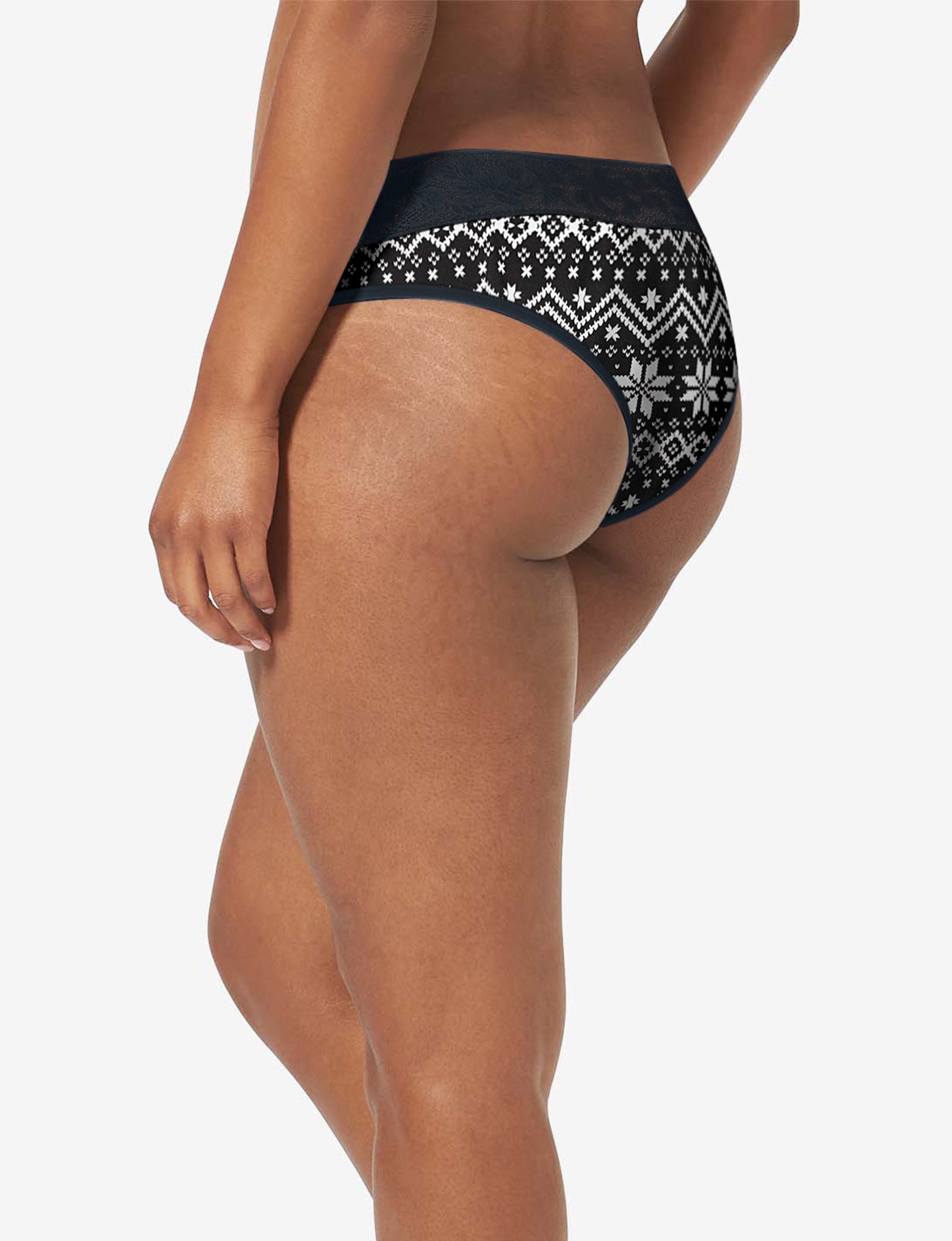 Women's Second Skin Cheeky, Lace Waist::Black Vintage Sweater Lace Waist