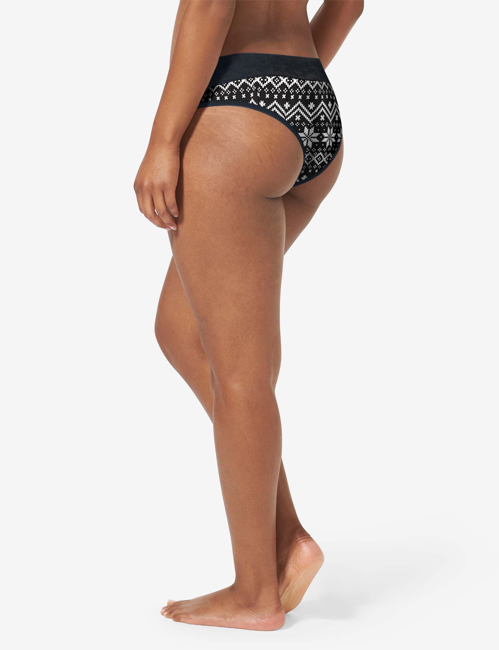 Women's Second Skin Cheeky, Lace Waist::Black Vintage Sweater Lace Waist