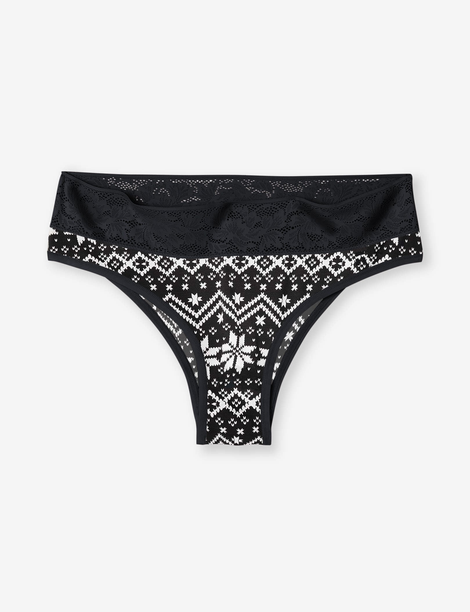 Women's Second Skin Cheeky, Lace Waist::Black Vintage Sweater Lace Waist