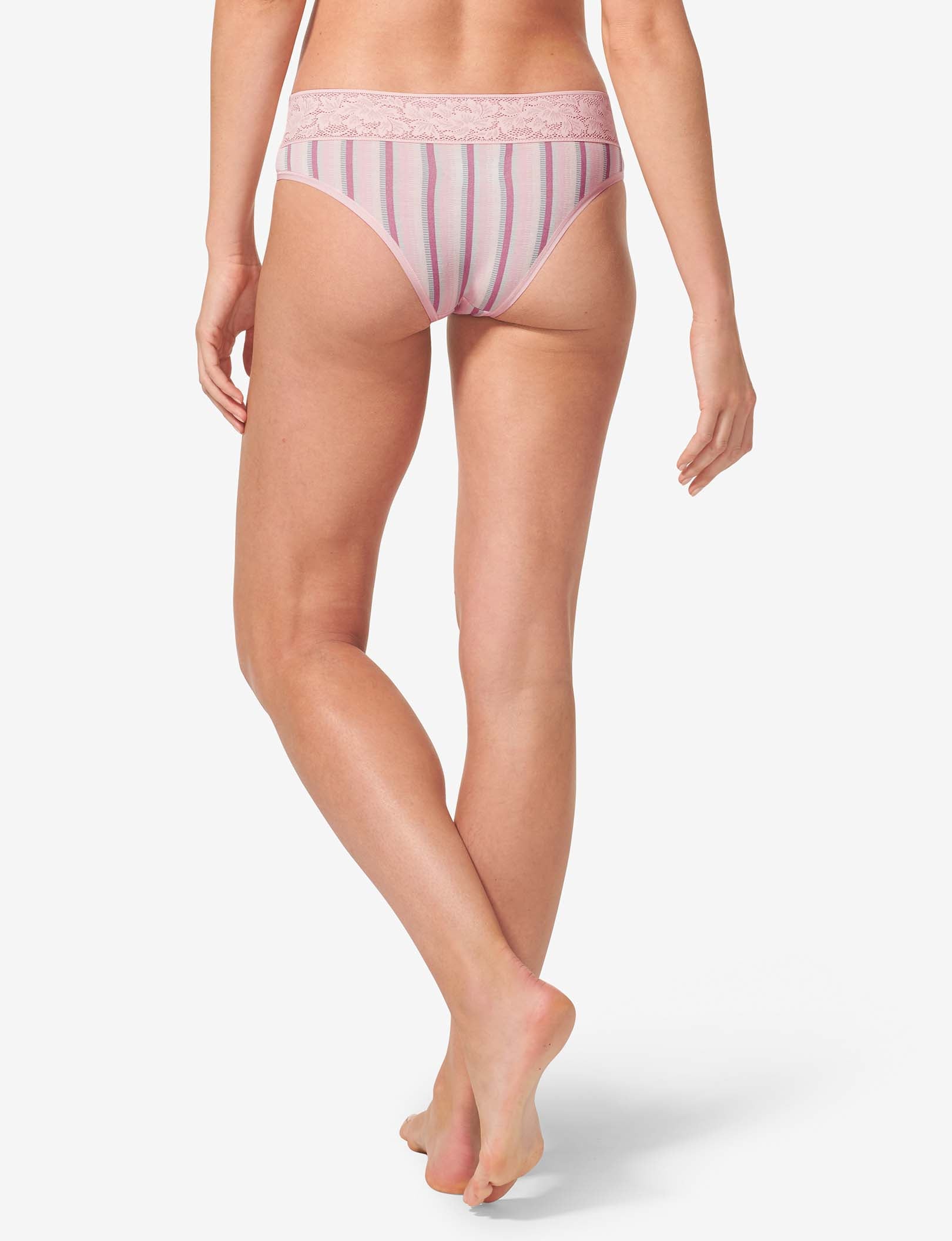 Women's Second Skin Cheeky, Lace Waist::Foxglove Fringe Stripe Lace Waist