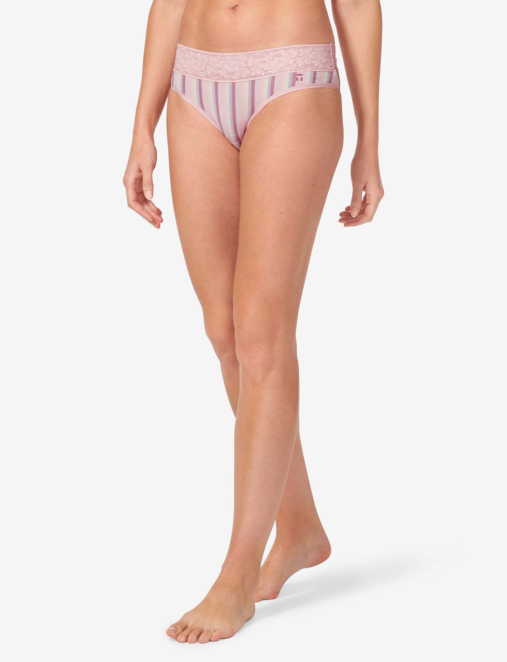 Women's Second Skin Cheeky, Lace Waist::Foxglove Fringe Stripe Lace Waist