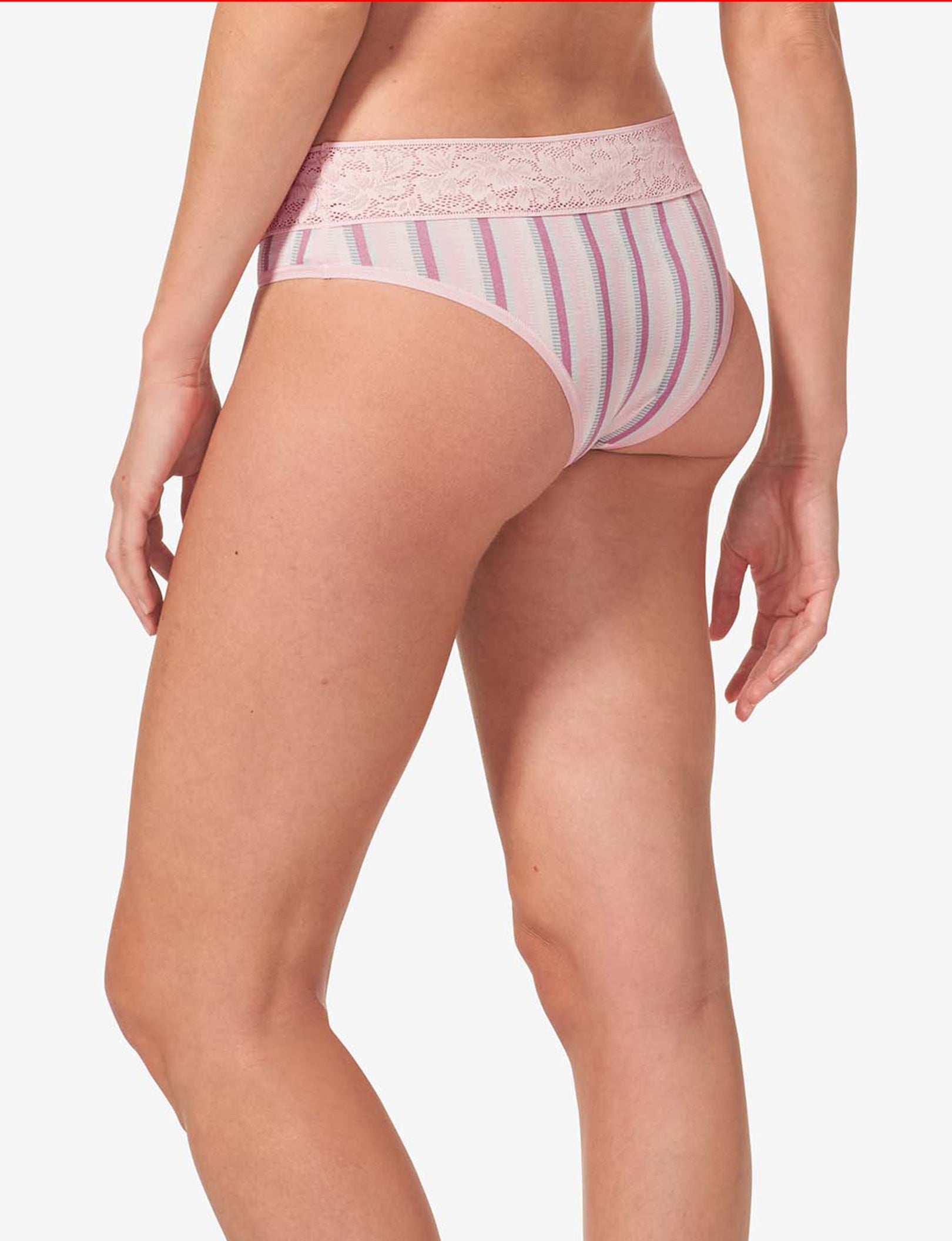 Women's Second Skin Cheeky, Lace Waist::Foxglove Fringe Stripe Lace Waist