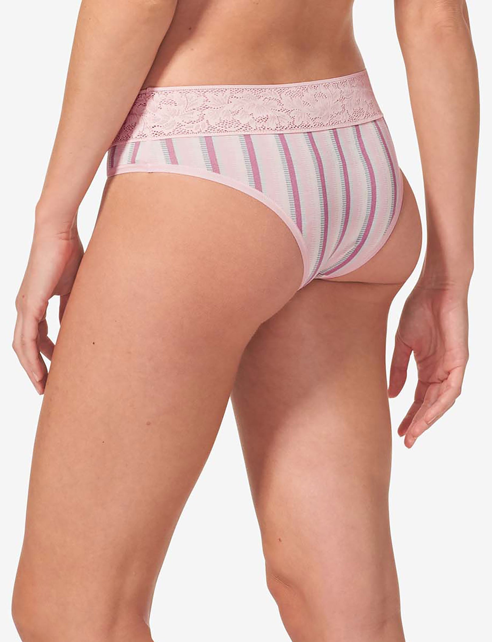 Women's Second Skin Cheeky, Lace Waist::Foxglove Fringe Stripe Lace Waist