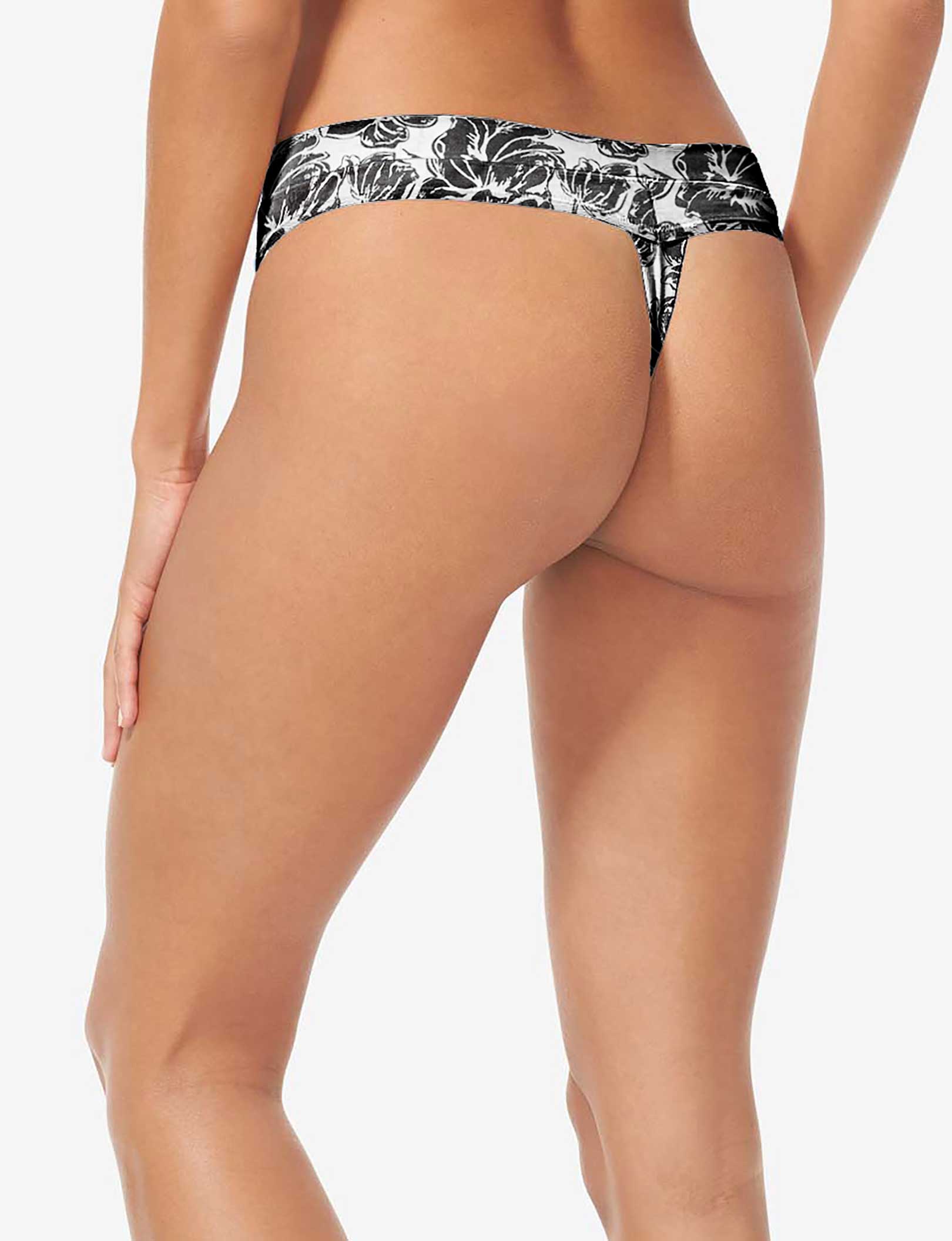 Women's Second Skin Thong::Black Etched Floral