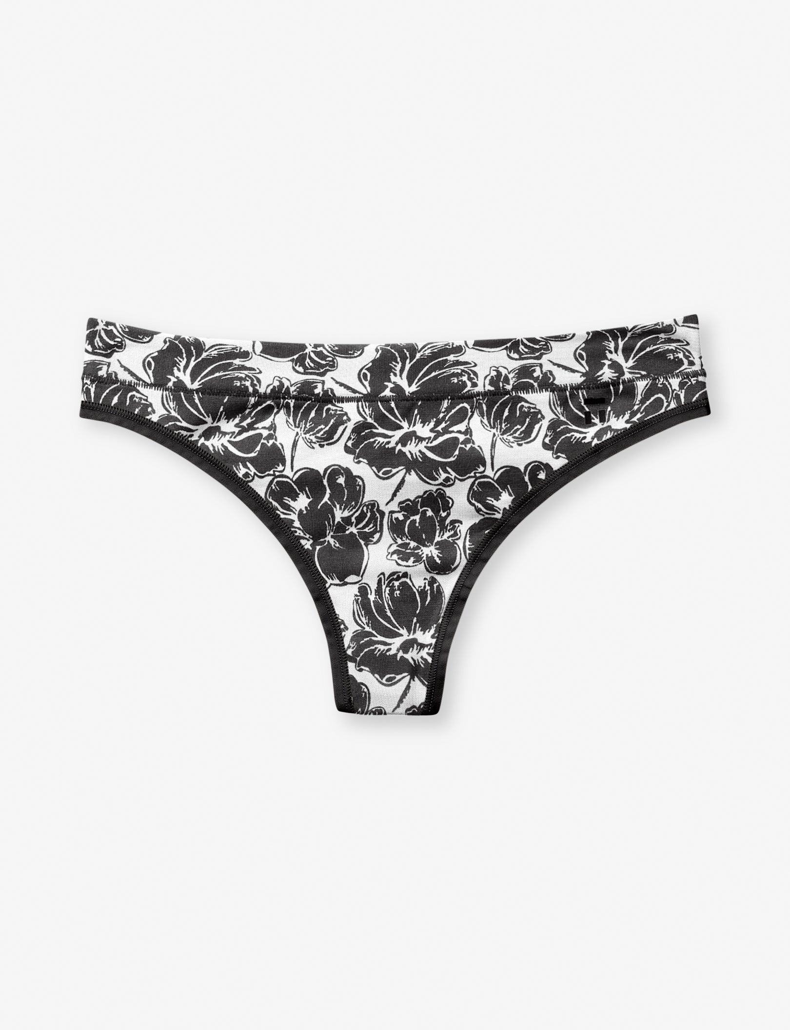 Women's Second Skin Thong::Black Etched Floral