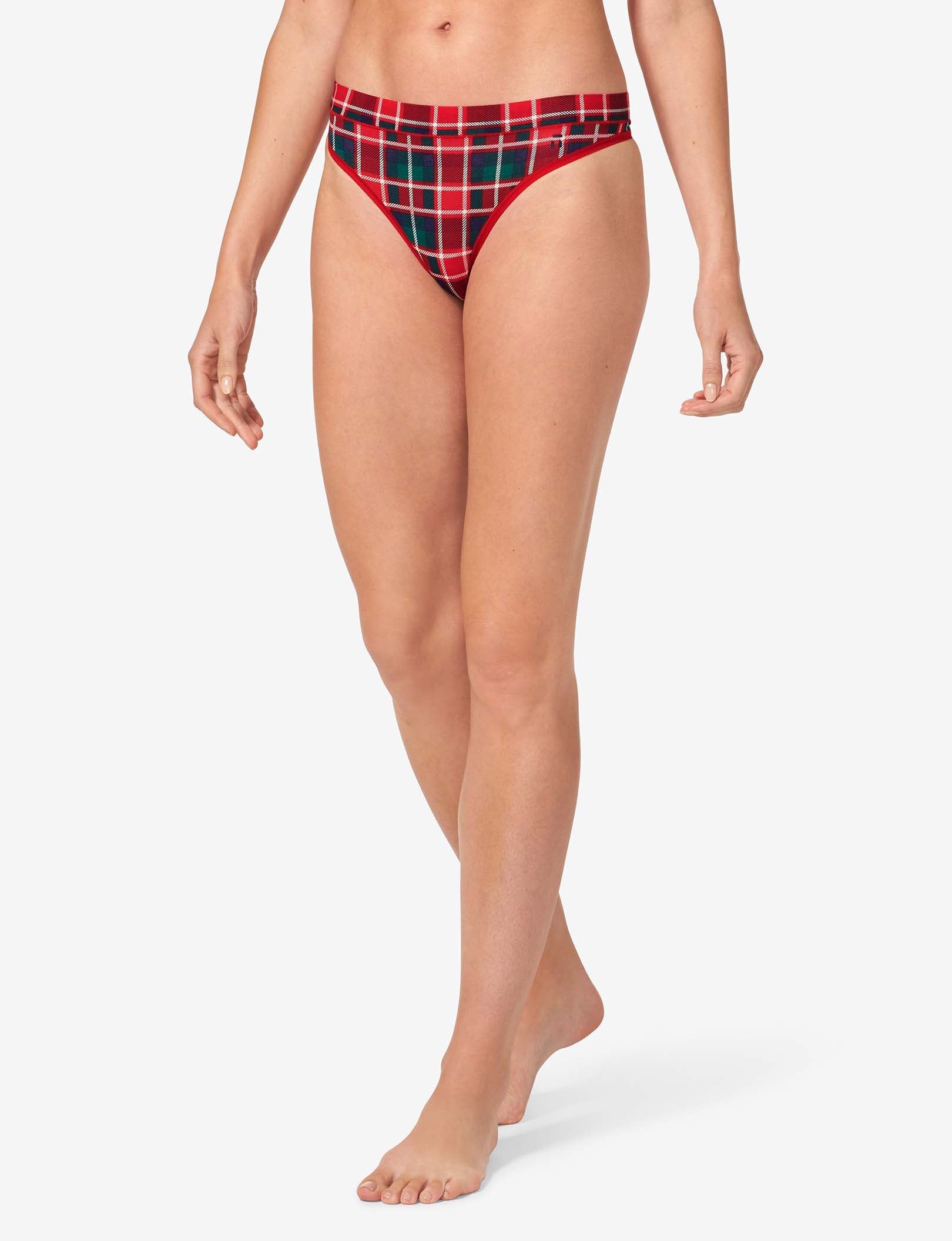 Women's Second Skin Thong::Haute Red Fireplace Plaid