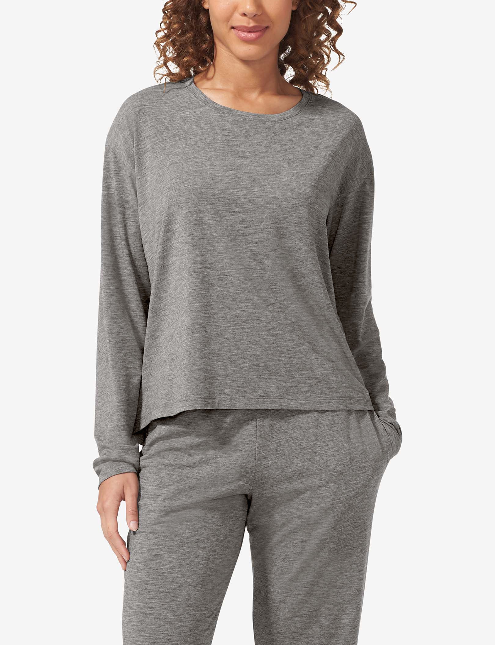 Women's Second Skin Long Sleeve Sleep Tee::Medium Heather Grey