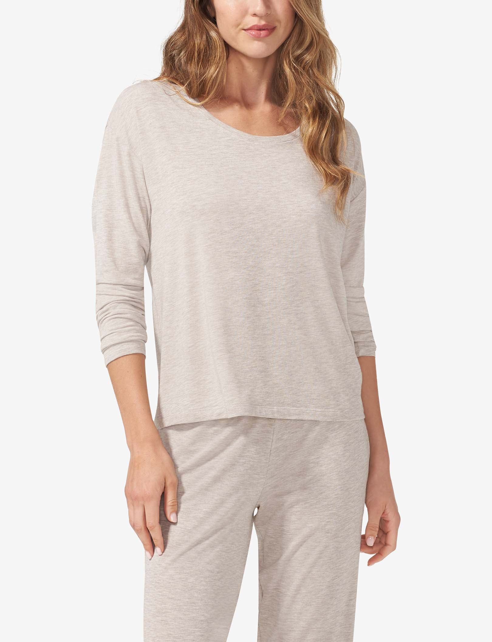 Women's Second Skin Long Sleeve Sleep Tee::Dove Heather
