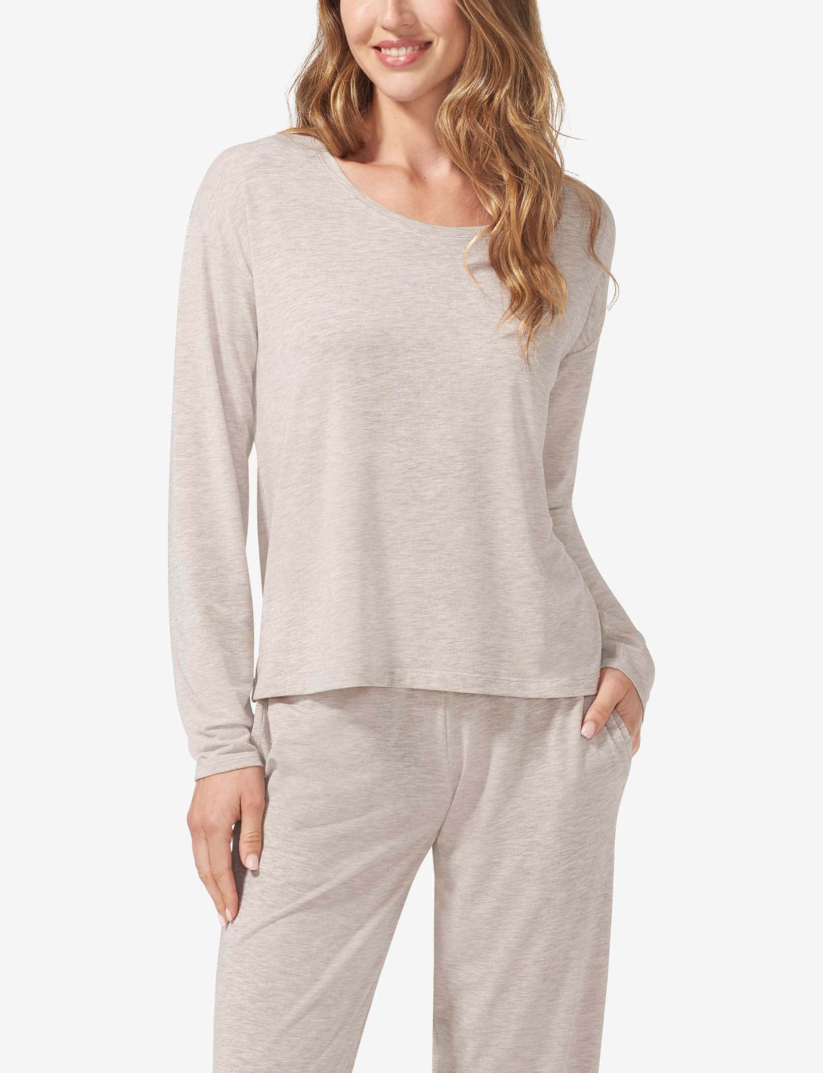 Women's Second Skin Long Sleeve Sleep Tee::Dove Heather