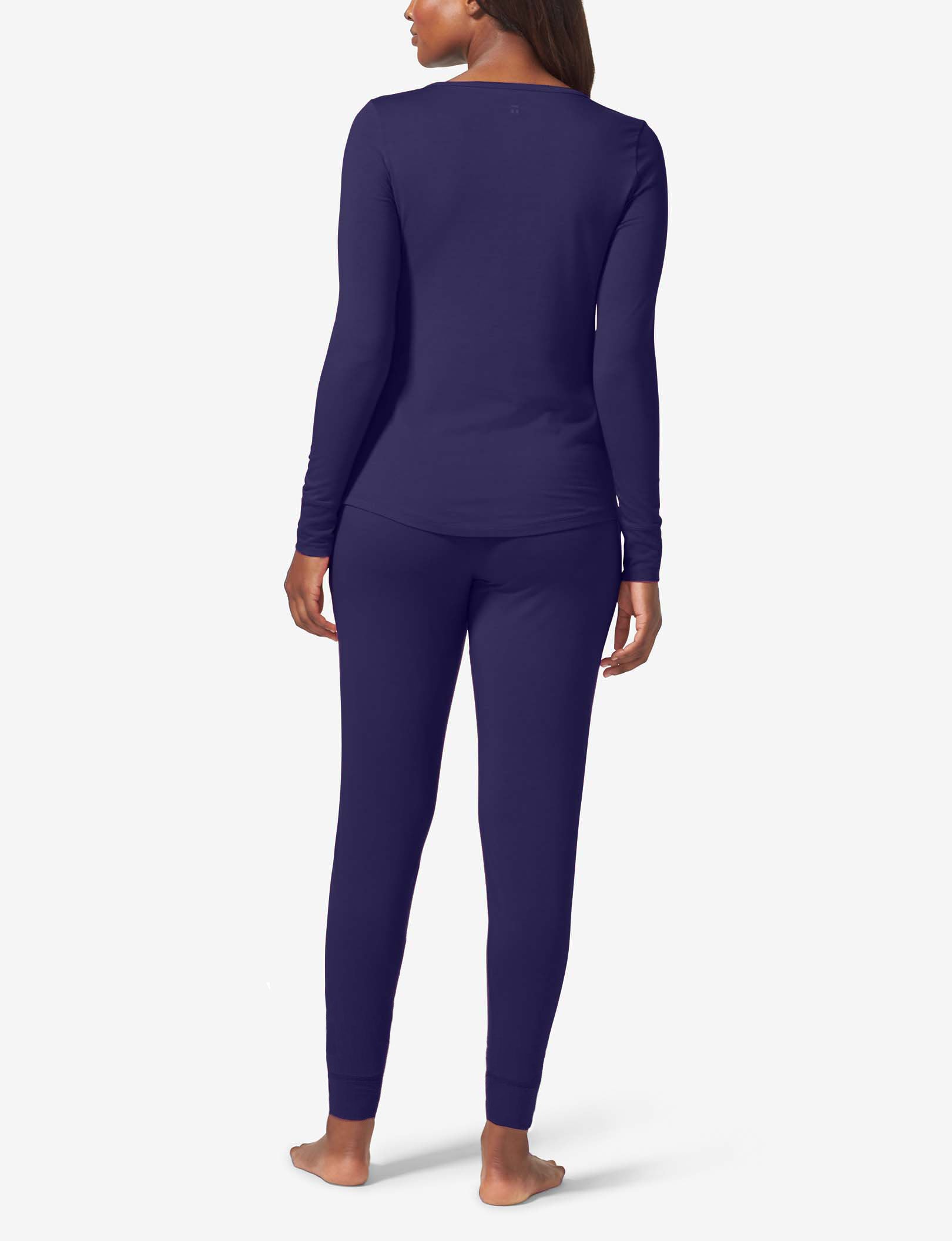 Women's Long Sleeve Top and Pant Essential Pajama Set::Evening Blue