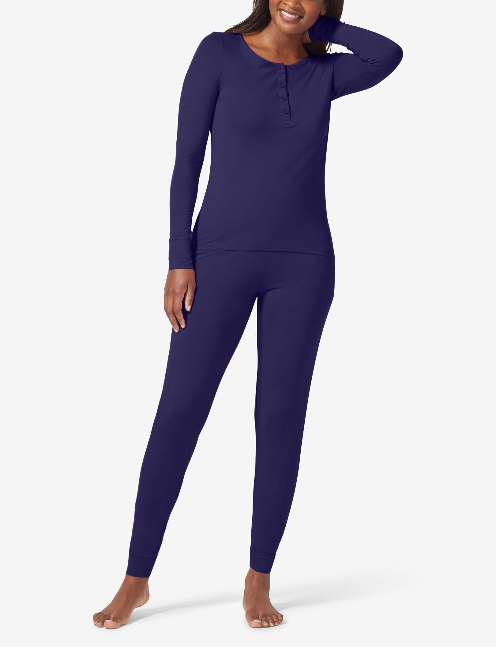 Women's Long Sleeve Top and Pant Essential Pajama Set::Evening Blue