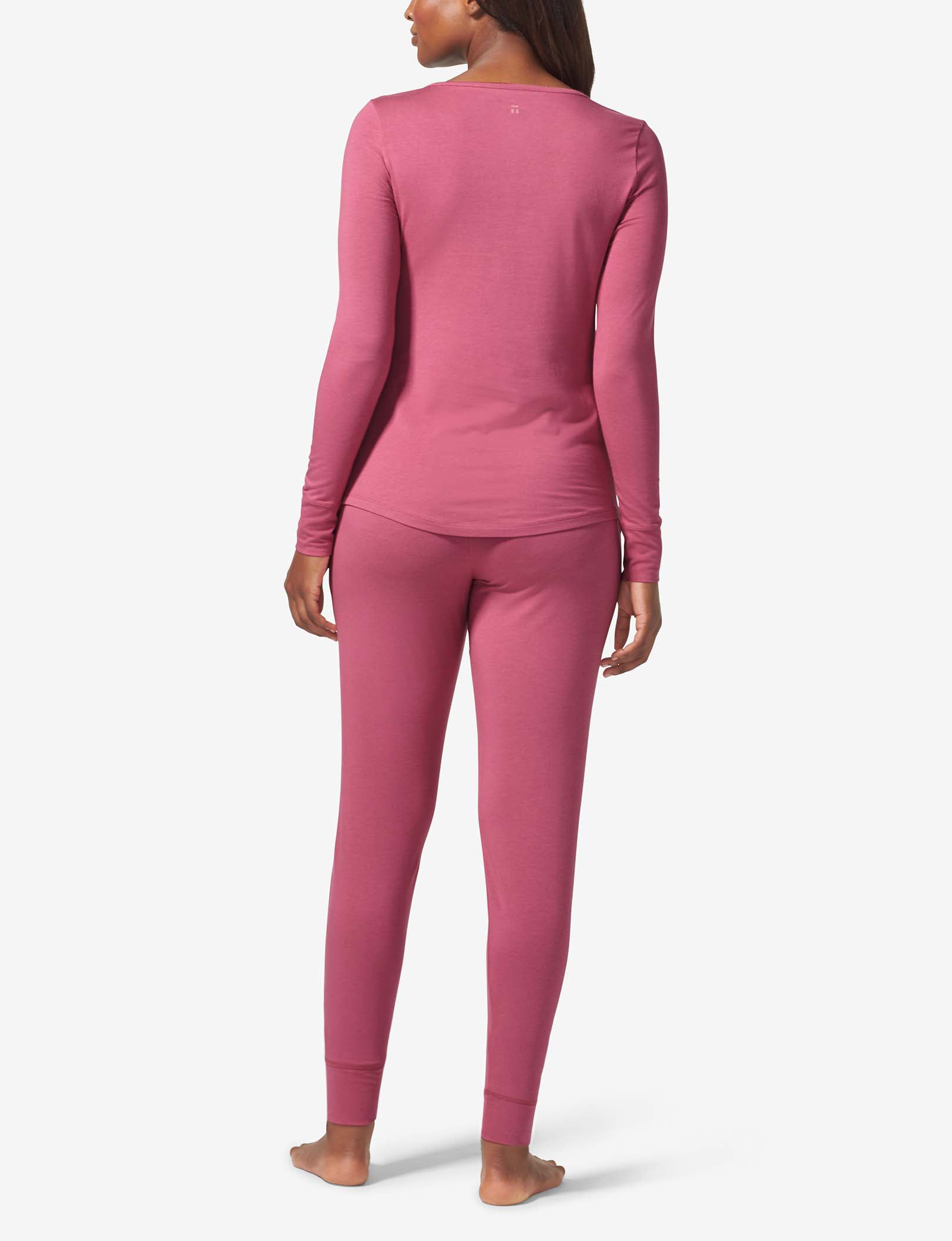 Women's Long Sleeve Top and Pant Essential Pajama Set::Red Violet