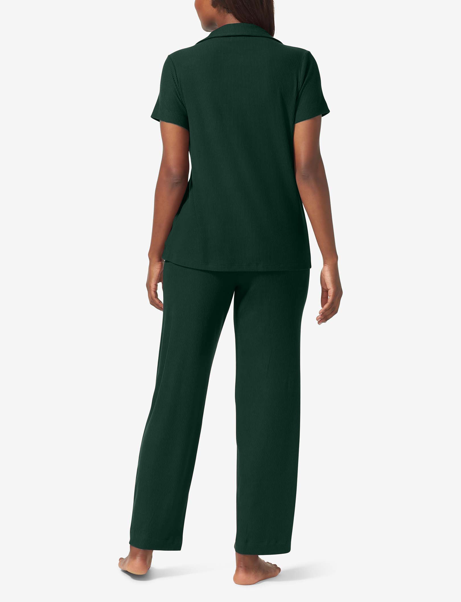 Women's Zen Ribbed Short Sleeve Top and Pant Pajama Set::Pine Grove