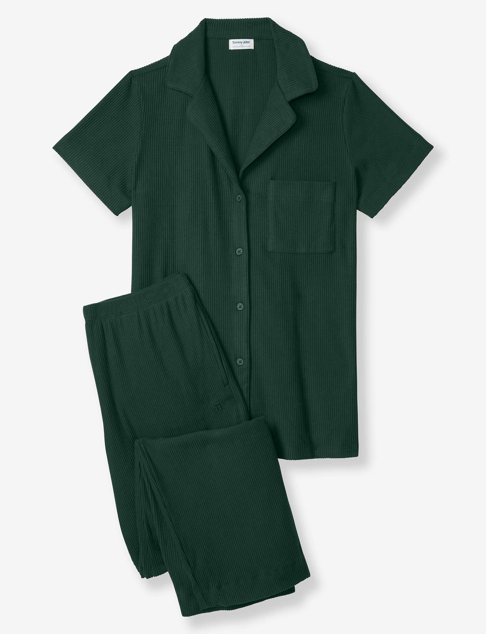 Women's Zen Ribbed Short Sleeve Top and Pant Pajama Set::Pine Grove