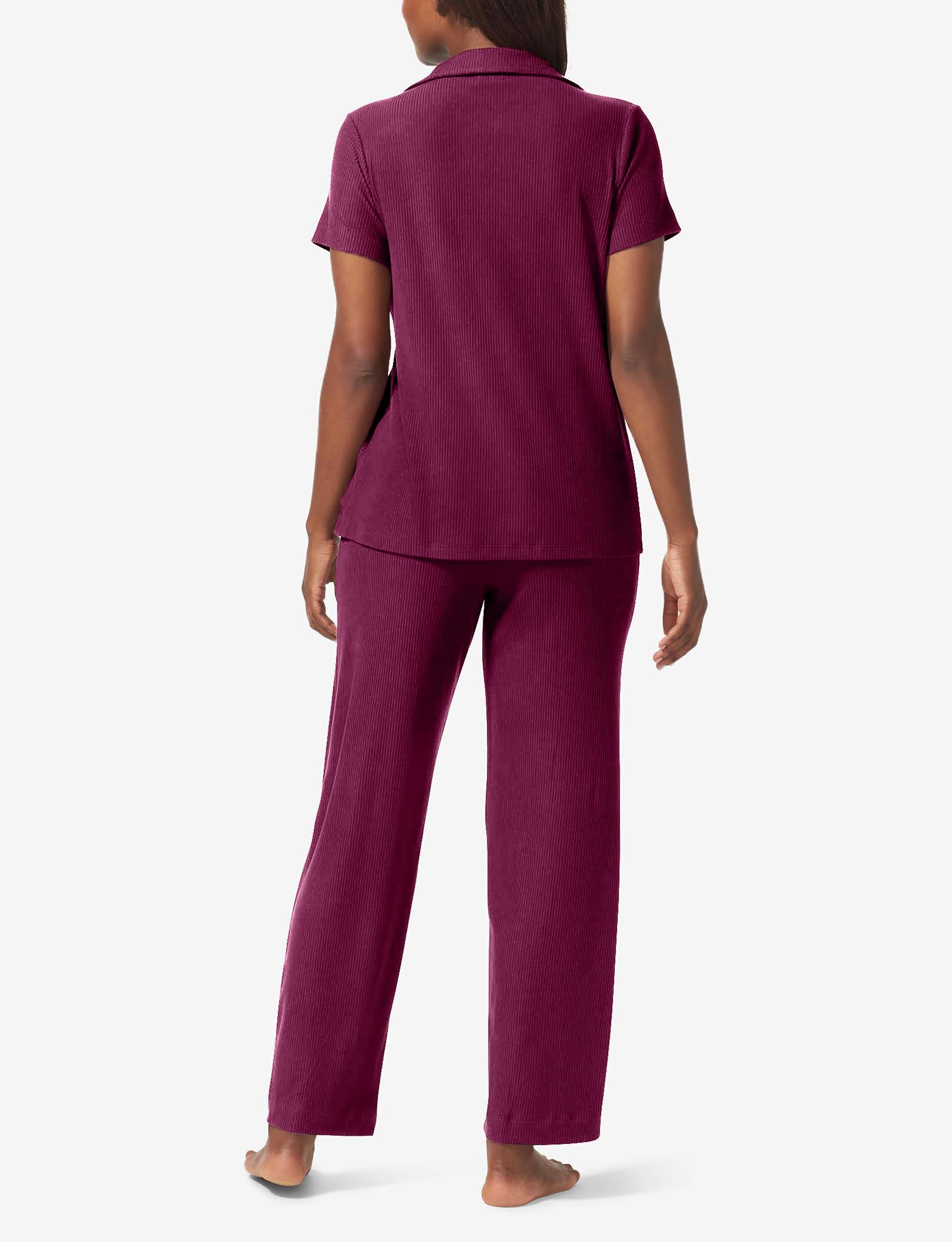 Women's Zen Ribbed Short Sleeve Top and Pant Pajama Set::Port Royale