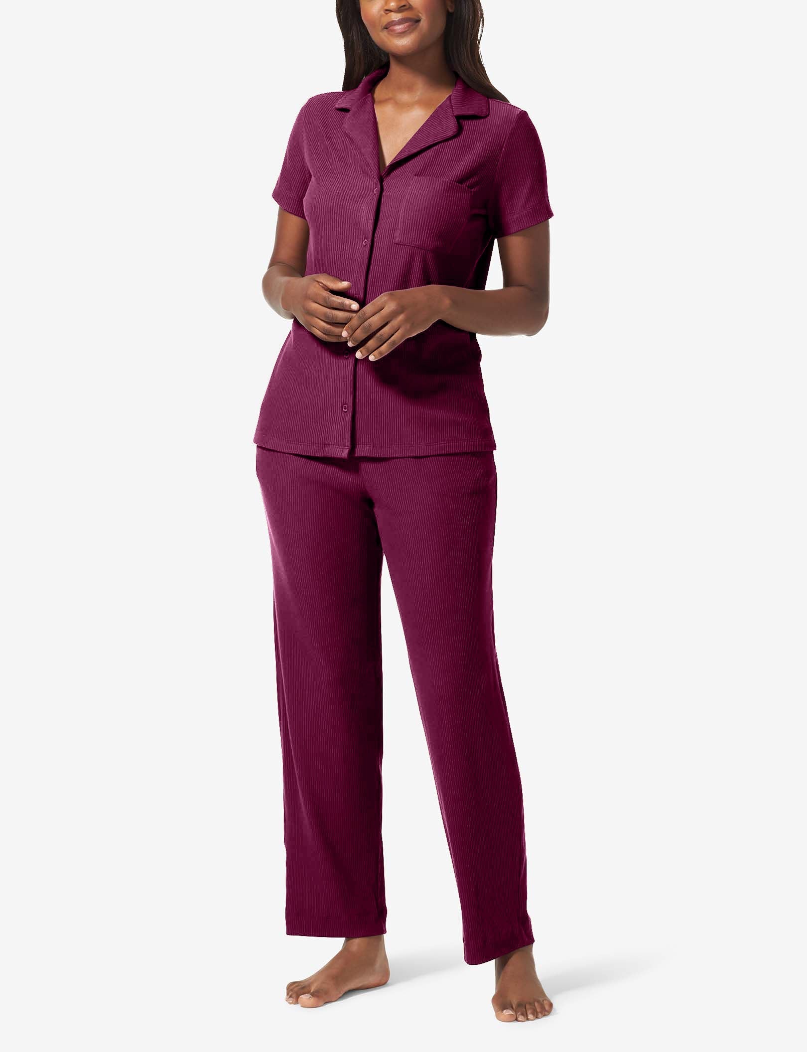 Women's Zen Ribbed Short Sleeve Top and Pant Pajama Set::Port Royale