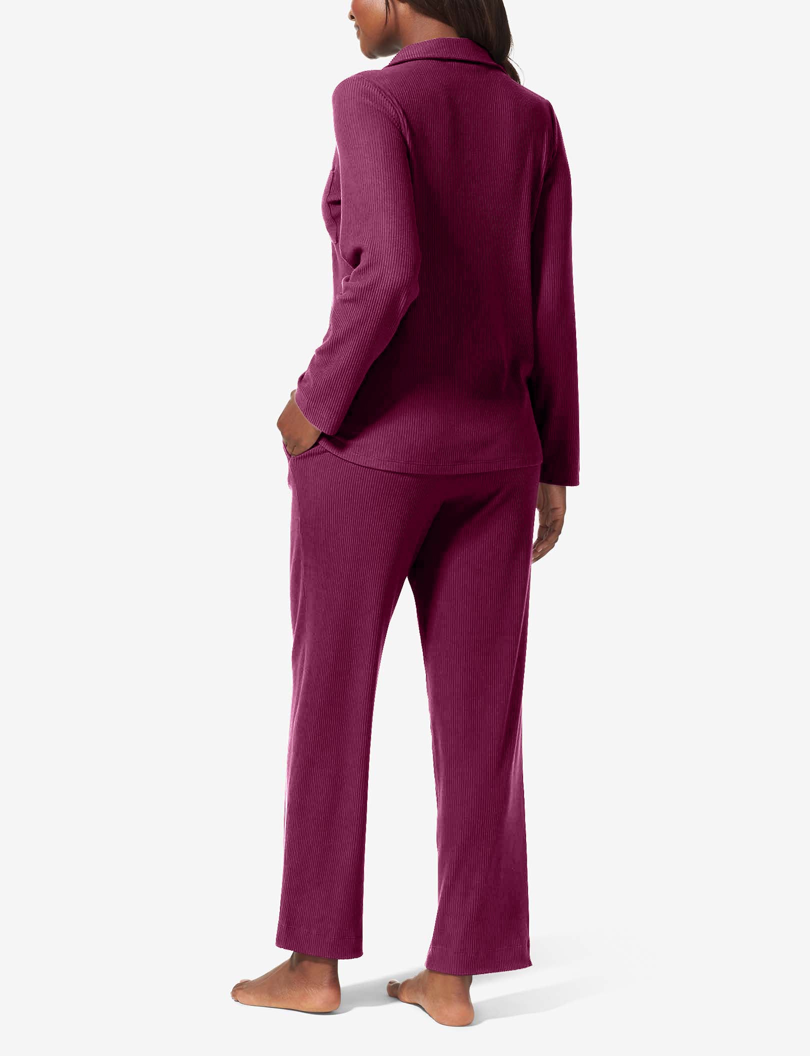 Women's Zen Ribbed Long Sleeve Top and Pant Pajama Set::Port Royale