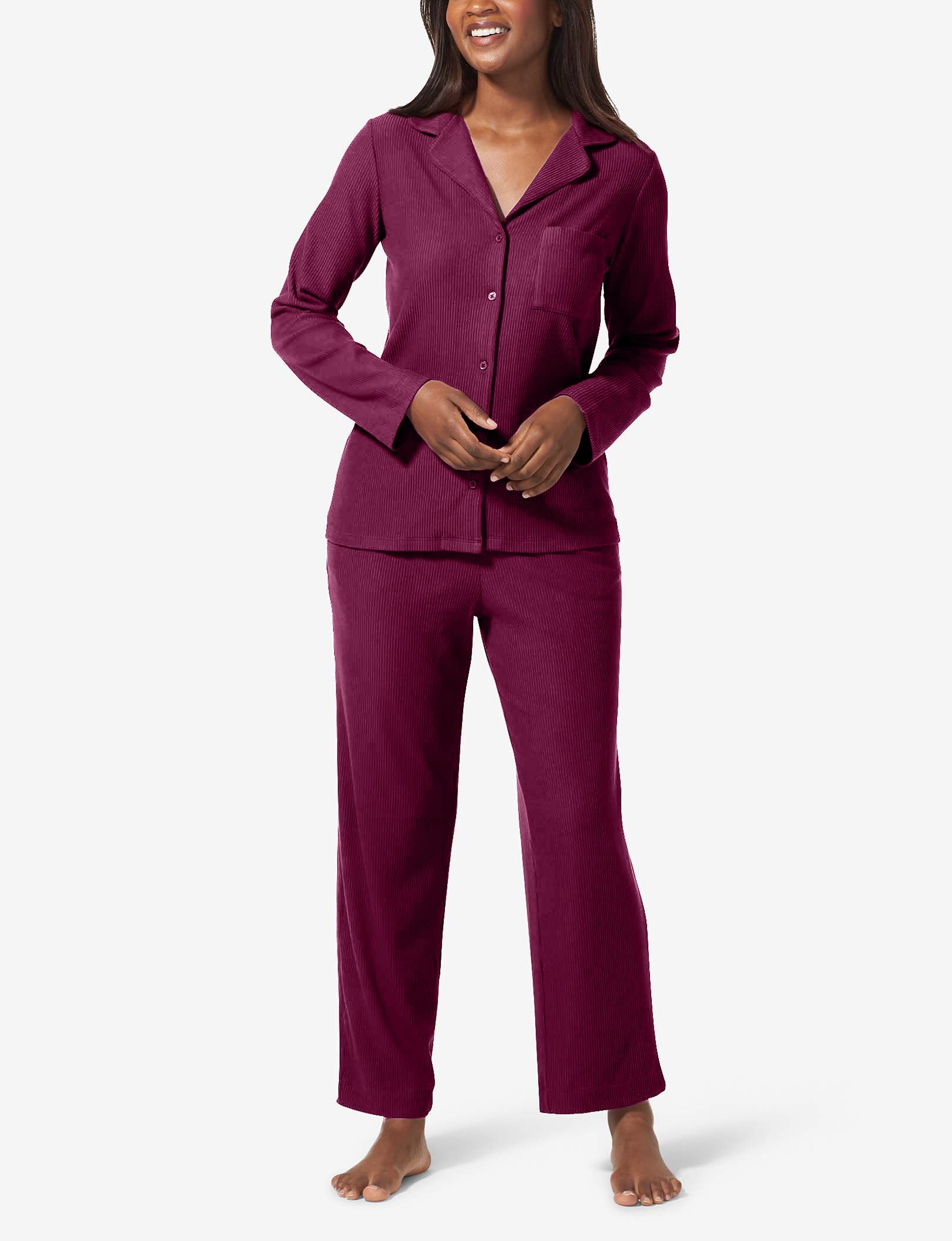 Women's Zen Ribbed Long Sleeve Top and Pant Pajama Set::Port Royale