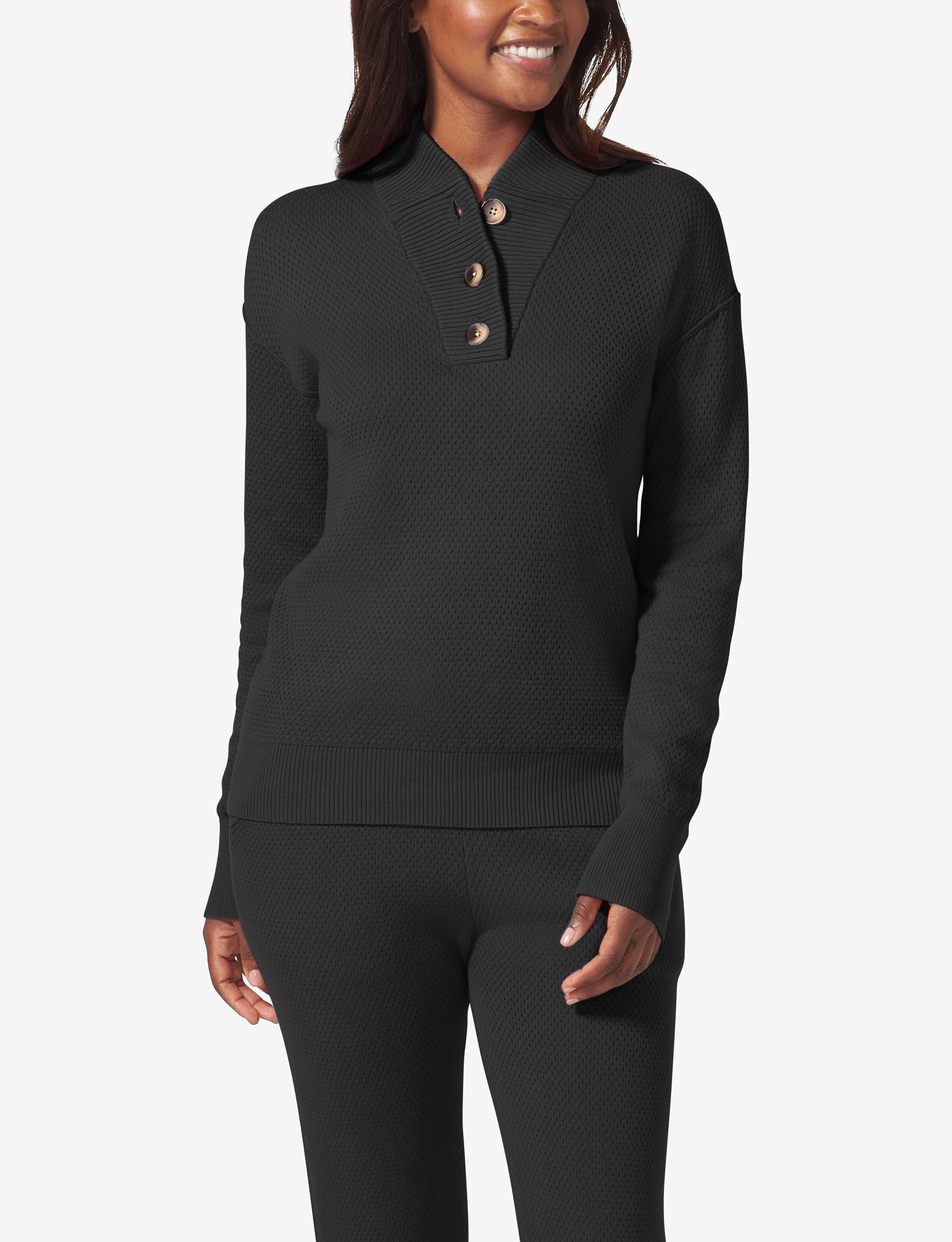 Women's Sweater Lounge Henley::Black