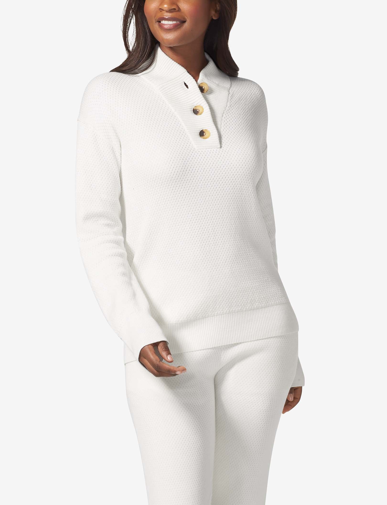 Women's Sweater Lounge Henley::Coconut Milk