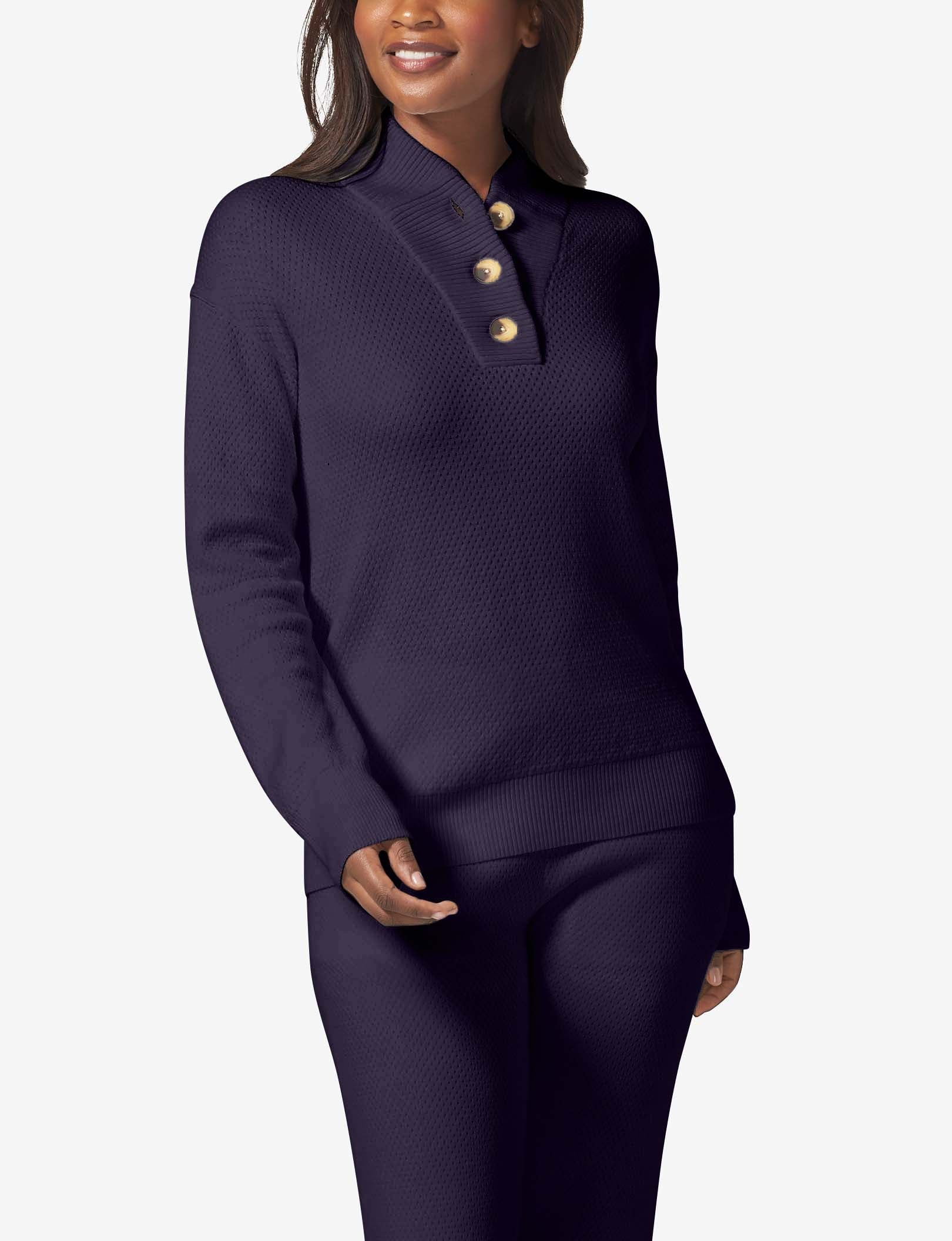 Women's Sweater Lounge Henley::Deep Well